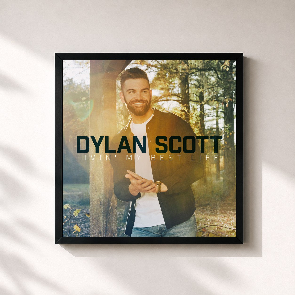 #noir Tableau carré de l'album Livin' My Best Life de Dylan Scott, cadre noir 32x32 cm