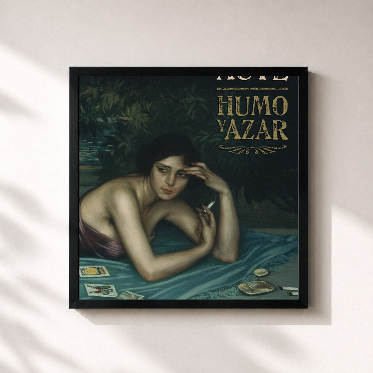 #noir Tableau carré de l'album Humo Y Azar de Luis Eduardo Aute, cadre noir 32x32 cm
