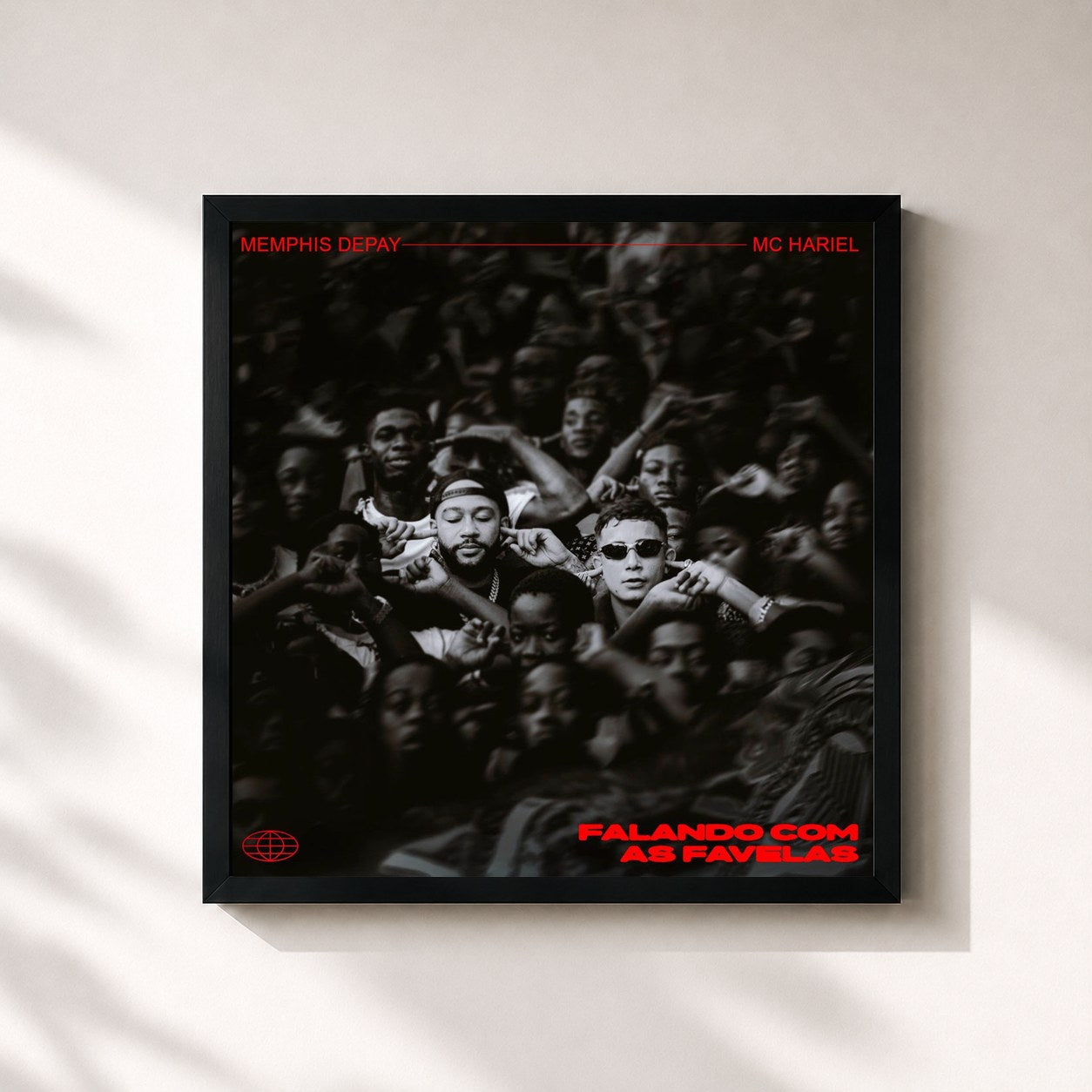 #noir Tableau carré de l'album Falando com as Favelas de Memphis Depay, cadre noir 32x32 cm