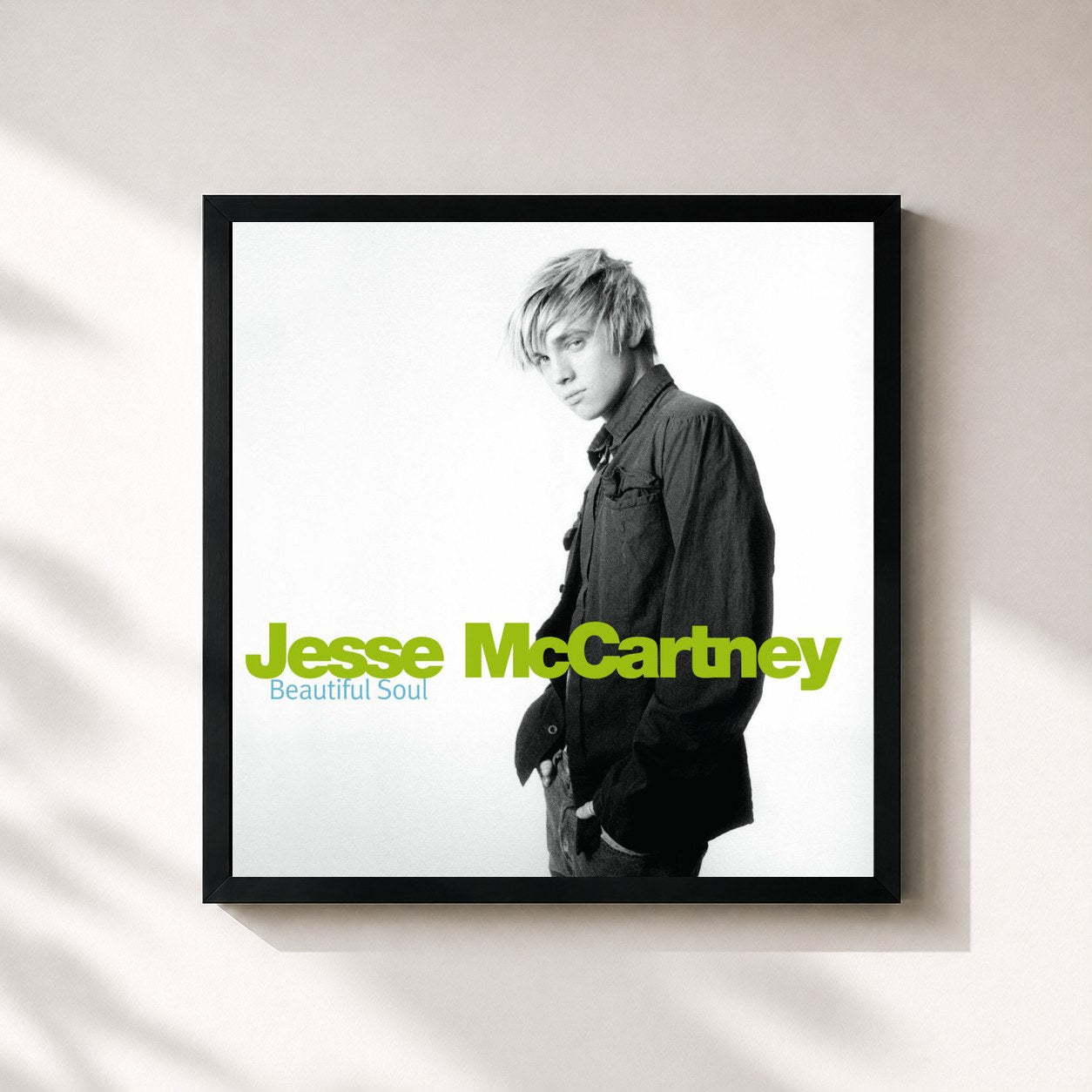 #noir Tableau carré de l'album Beautiful Soul de Jesse McCartney, cadre noir 32x32 cm
