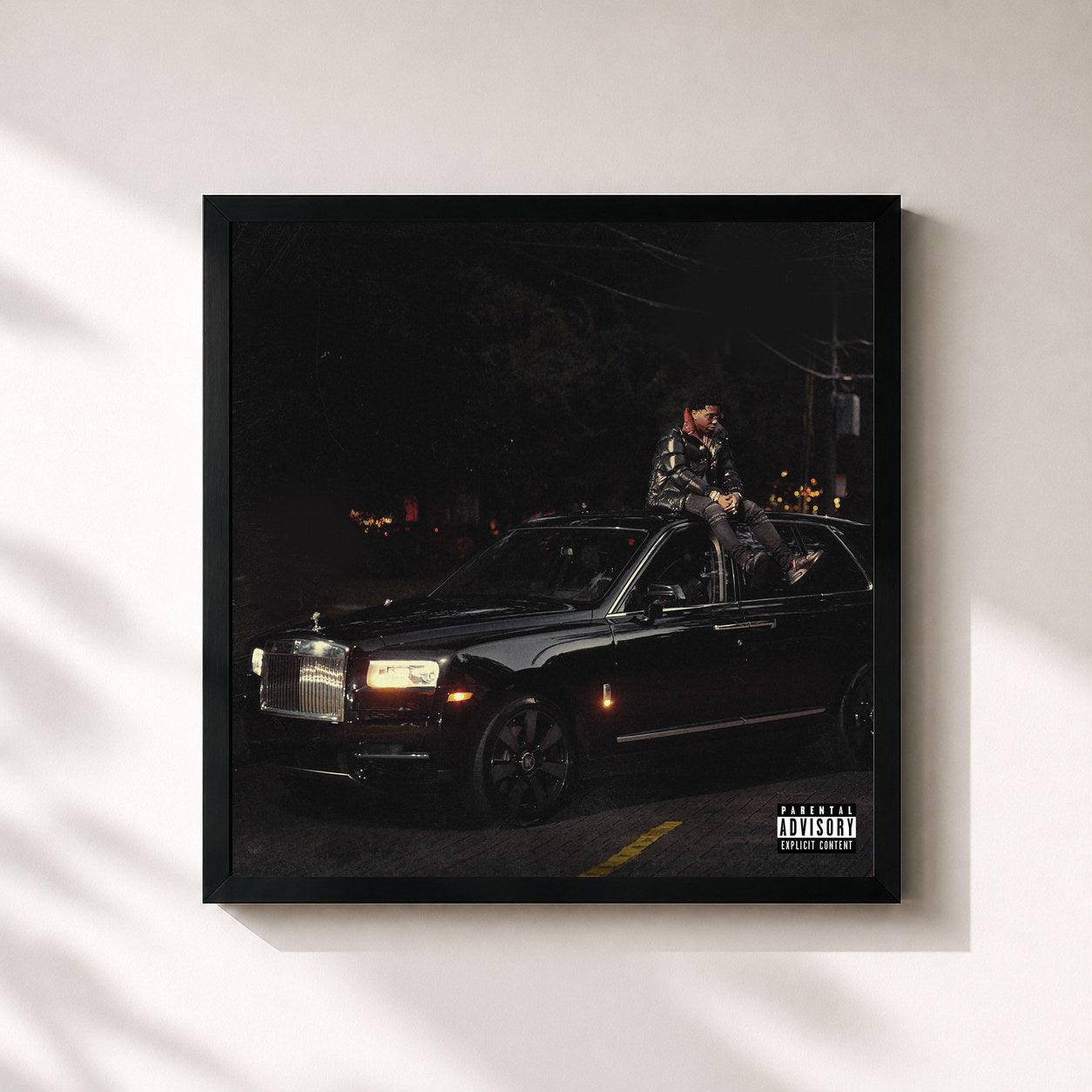 #noir Tableau carré de l'album Wish Me Well 3 de YFN Lucci, cadre noir 32x32 cm