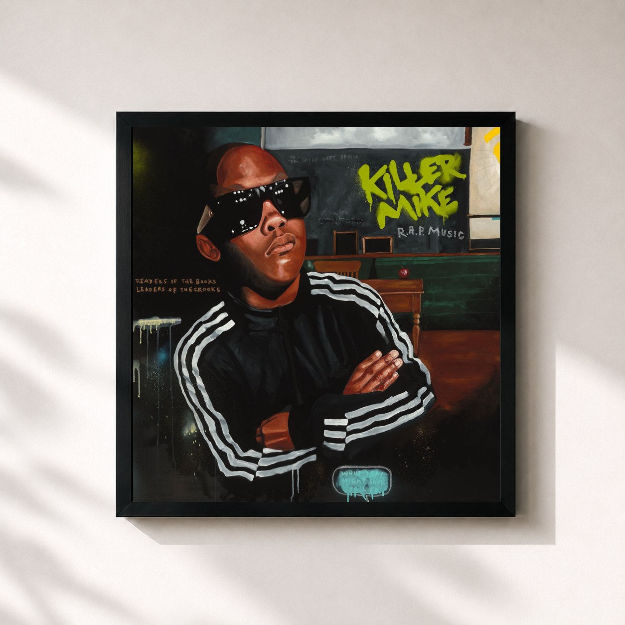 #noir Tableau carré de l'album R.A.P. Music de Killer Mike, cadre noir 32x32 cm