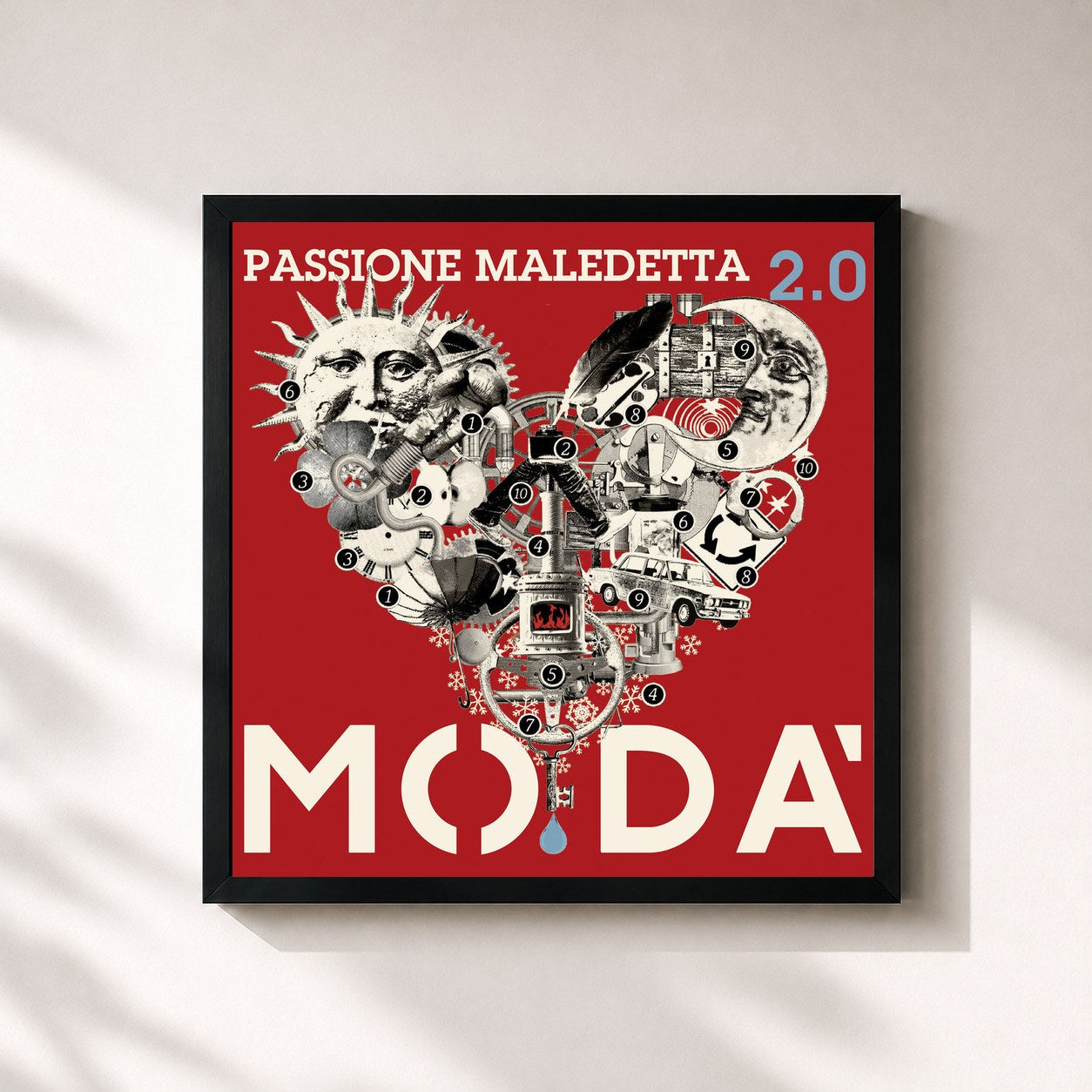 #noir Tableau carré de l'album Passione maledetta 2.0 de Modà, cadre noir 32x32 cm