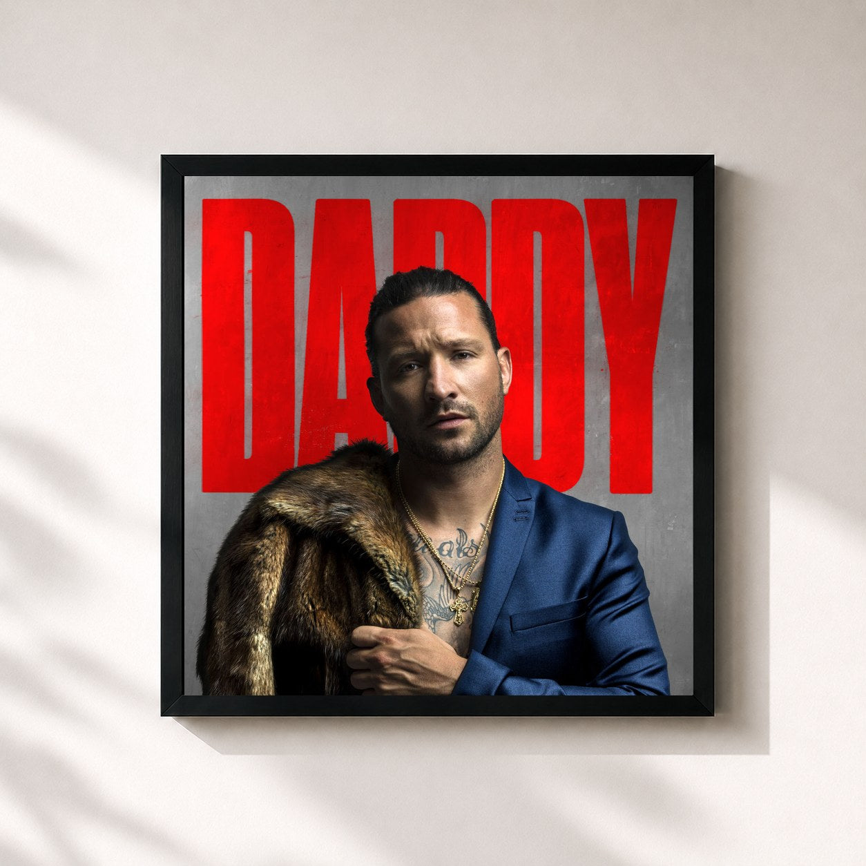 #noir Tableau carré de l'album DADDY de Kraantje Pappie, cadre noir 32x32 cm
