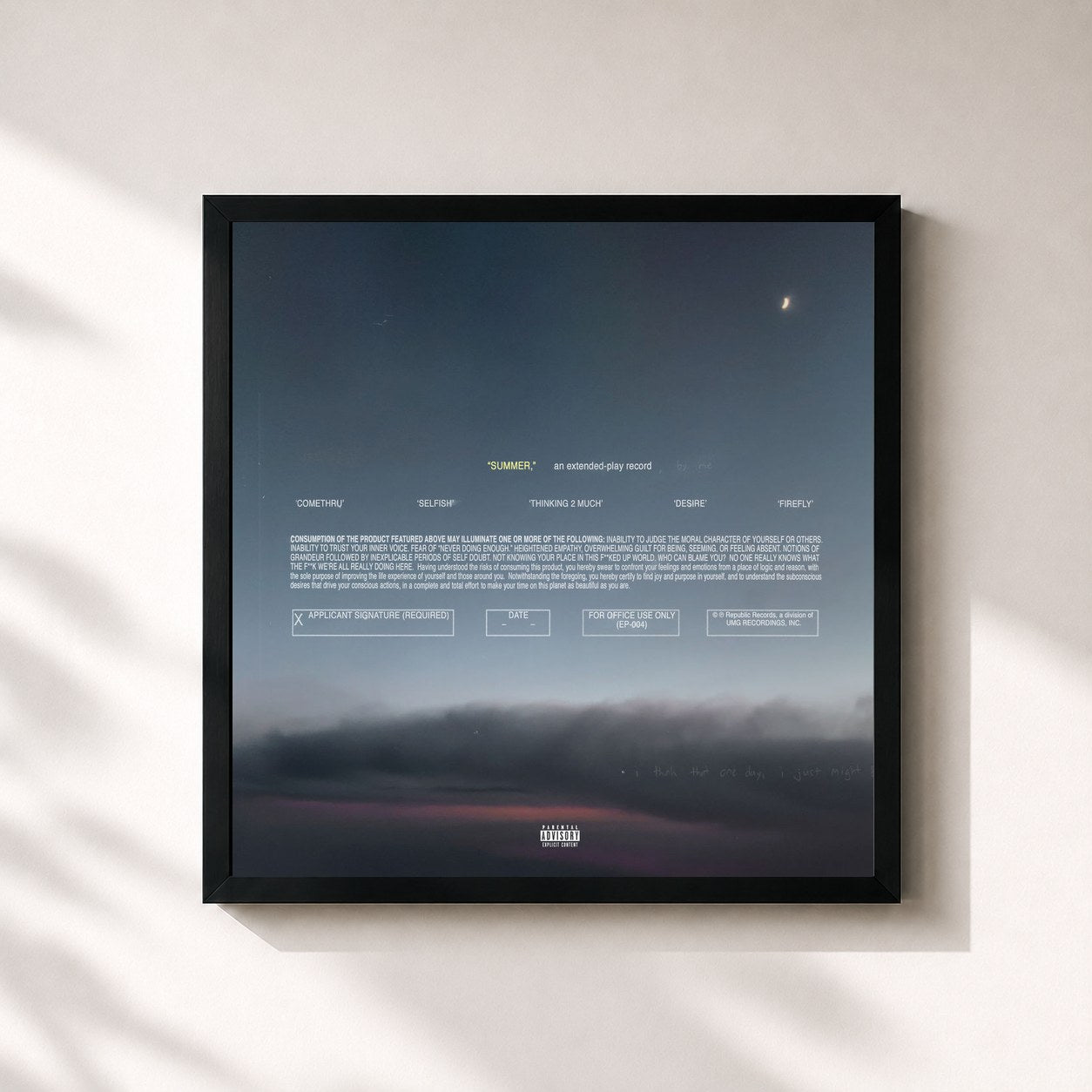#noir Tableau carré de l'album summer, de Jeremy Zucker, cadre noir 32x32 cm