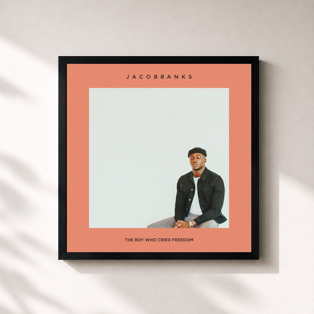 #noir Tableau carré de l'album The Boy Who Cried Freedom de Jacob Banks, cadre noir 32x32 cm