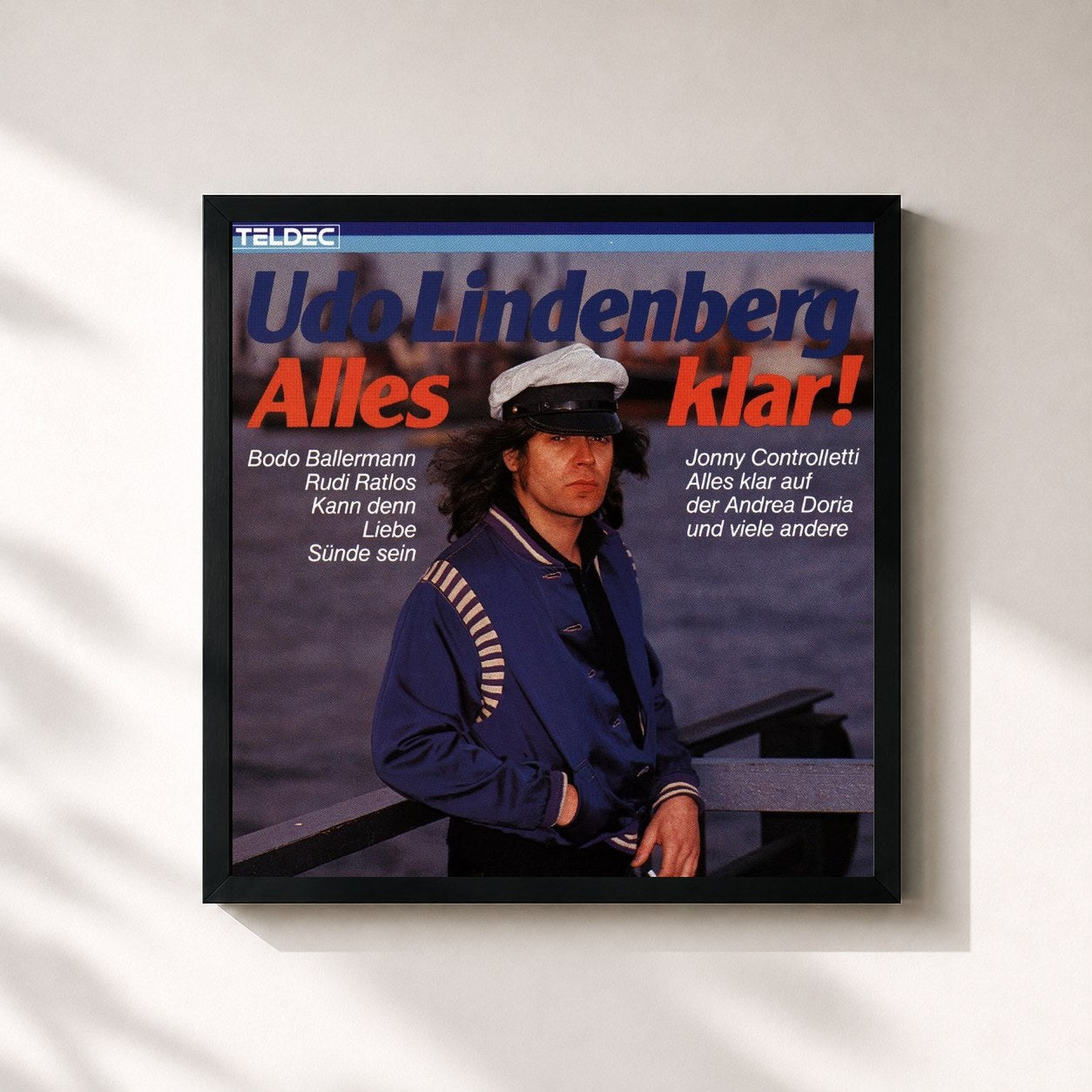 #noir Tableau carré de l'album Alles Klar de Udo Lindenberg, cadre noir 32x32 cm