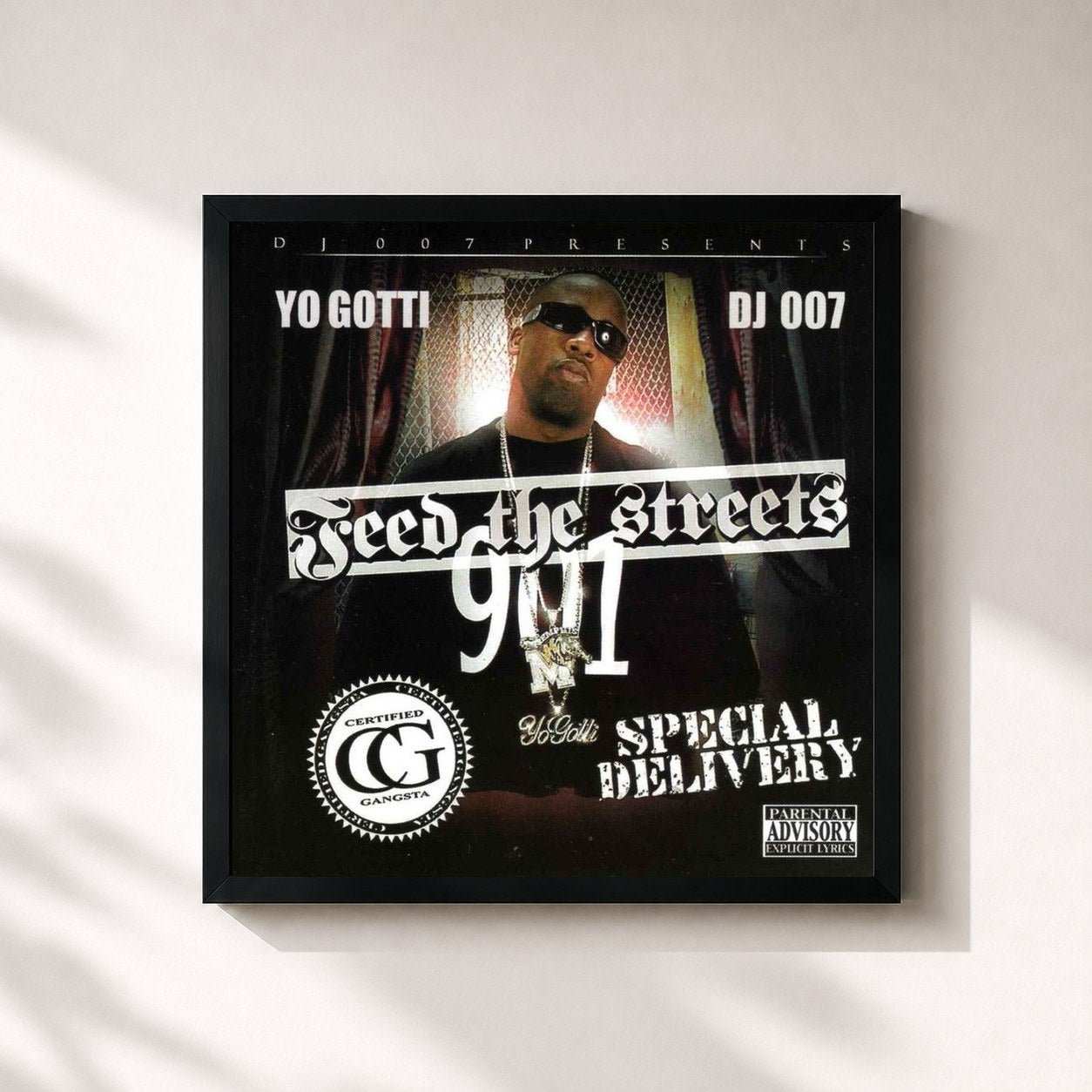 #noir Tableau carré de l'album Feed The Streets: Special Delivery de Yo Gotti, cadre noir 32x32 cm