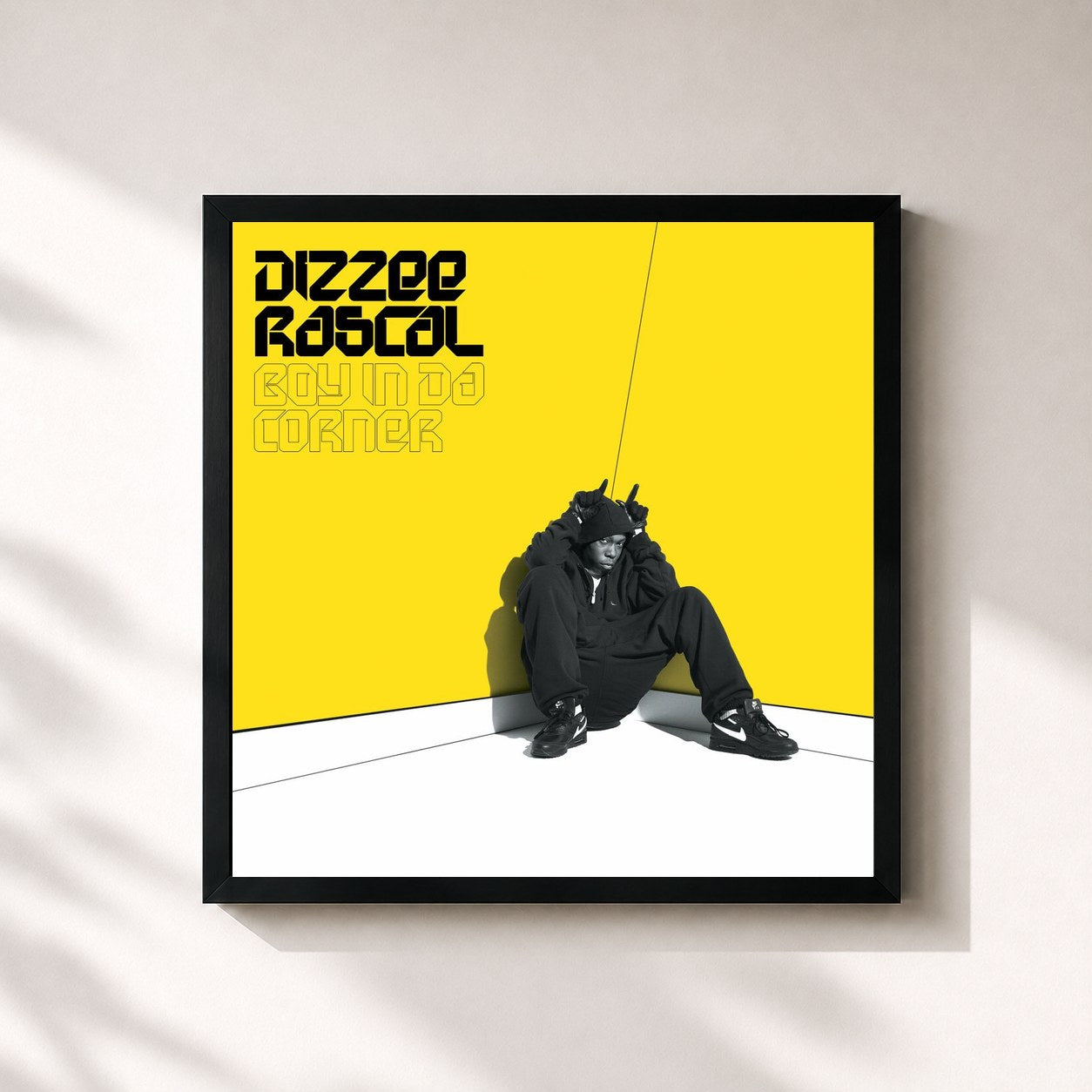 #noir Tableau carré de l'album Boy In Da Corner de Dizzee Rascal, cadre noir 32x32 cm