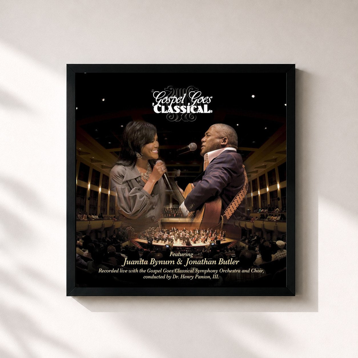#noir Tableau carré de l'album Gospel Goes Classical de Jonathan Butler, cadre noir 32x32 cm