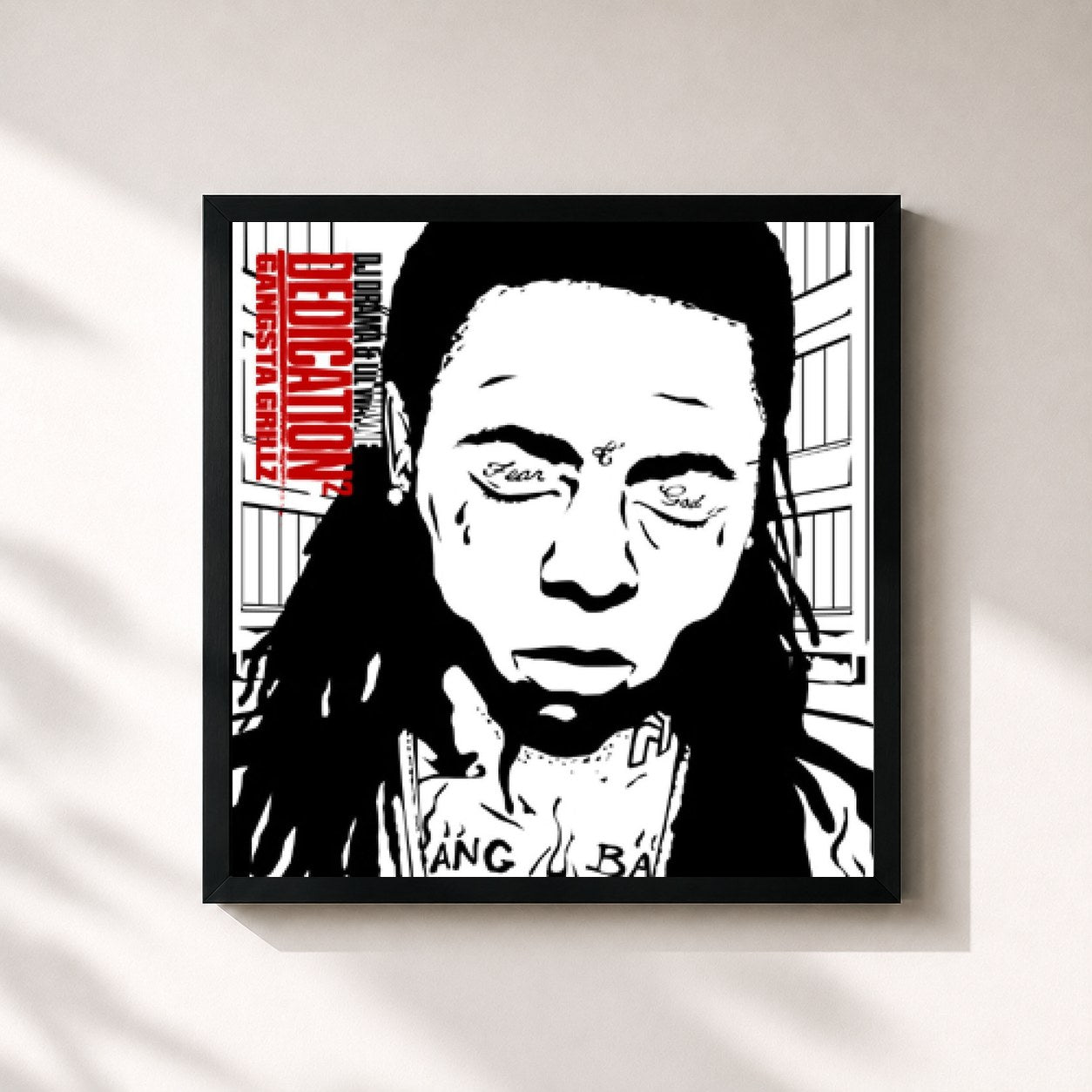 #noir Tableau carré de l'album Dedication 2 de Dj Drama, cadre noir 32x32 cm