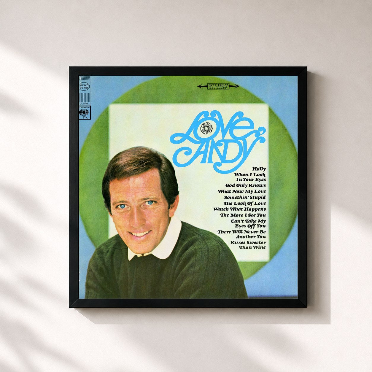 #noir Tableau carré de l'album Love, Andy de Andy Williams, cadre noir 32x32 cm