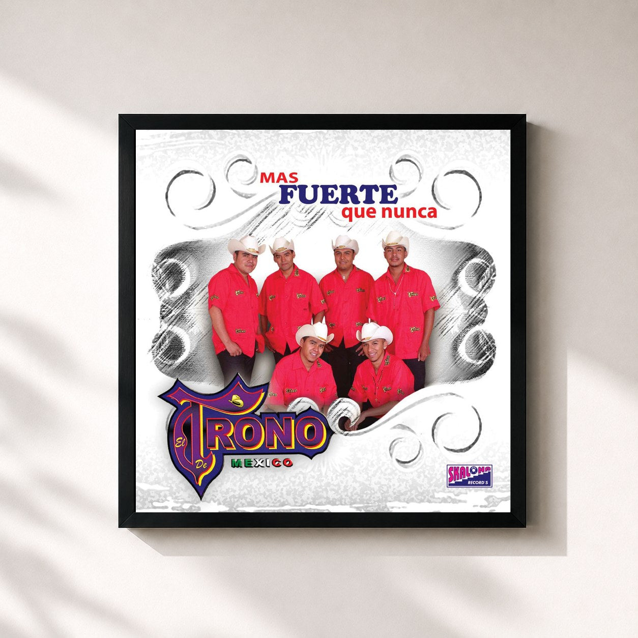 #noir Tableau carré de l'album Mas Fuerte Que Nunca de El Trono de Mexico, cadre noir 32x32 cm