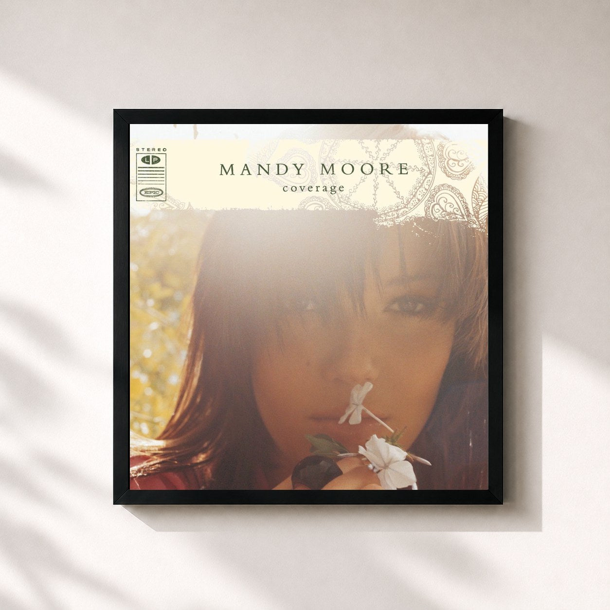#noir Tableau carré de l'album Coverage de Mandy Moore, cadre noir 32x32 cm