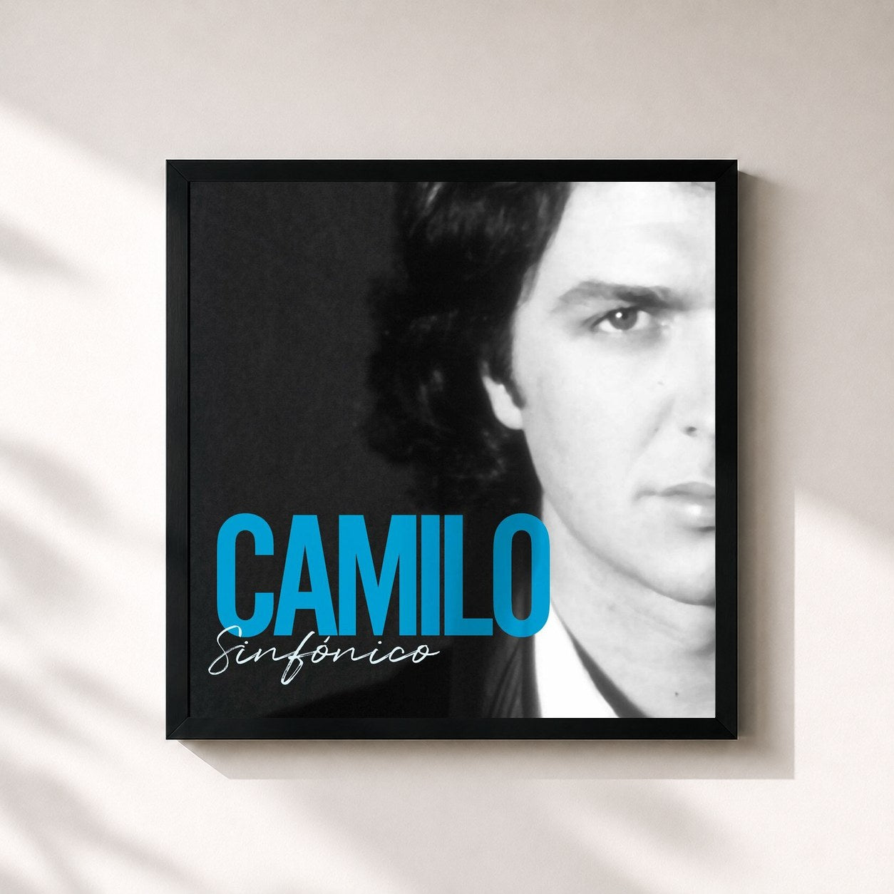 #noir Tableau carré de l'album Camilo Sinfónico de Camilo Sesto, cadre noir 32x32 cm