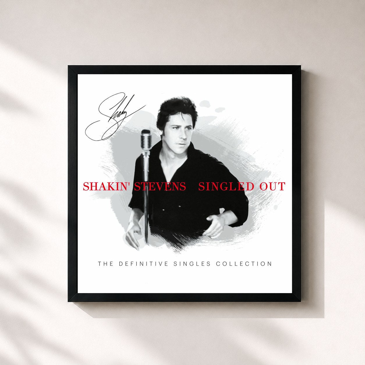#noir Tableau carré de l'album Singled Out de Shakin' Stevens, cadre noir 32x32 cm
