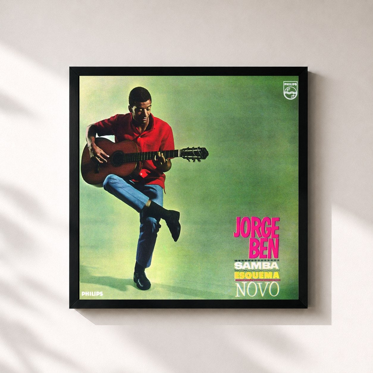 #noir Tableau carré de l'album Samba Esquema Novo de Jorge Ben Jor, cadre noir 32x32 cm
