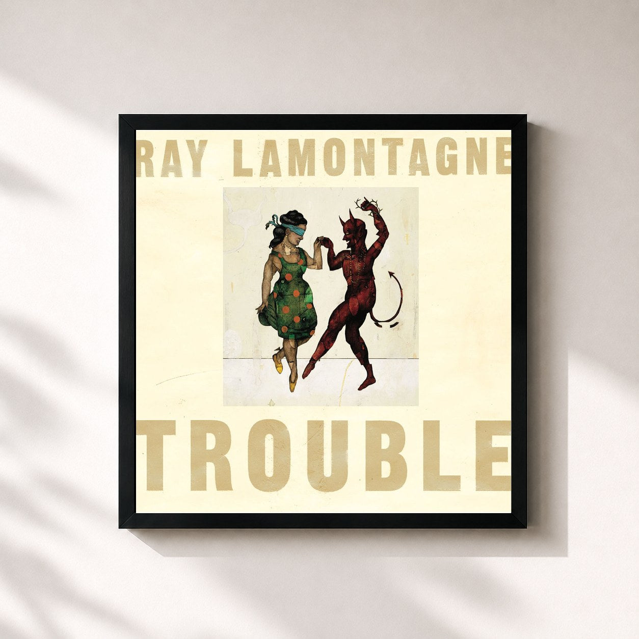 #noir Tableau carré de l'album Trouble de Ray LaMontagne, cadre noir 32x32 cm