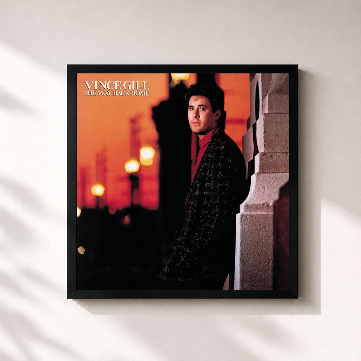 #noir Tableau carré de l'album The Way Back Home de Vince Gill, cadre noir 32x32 cm