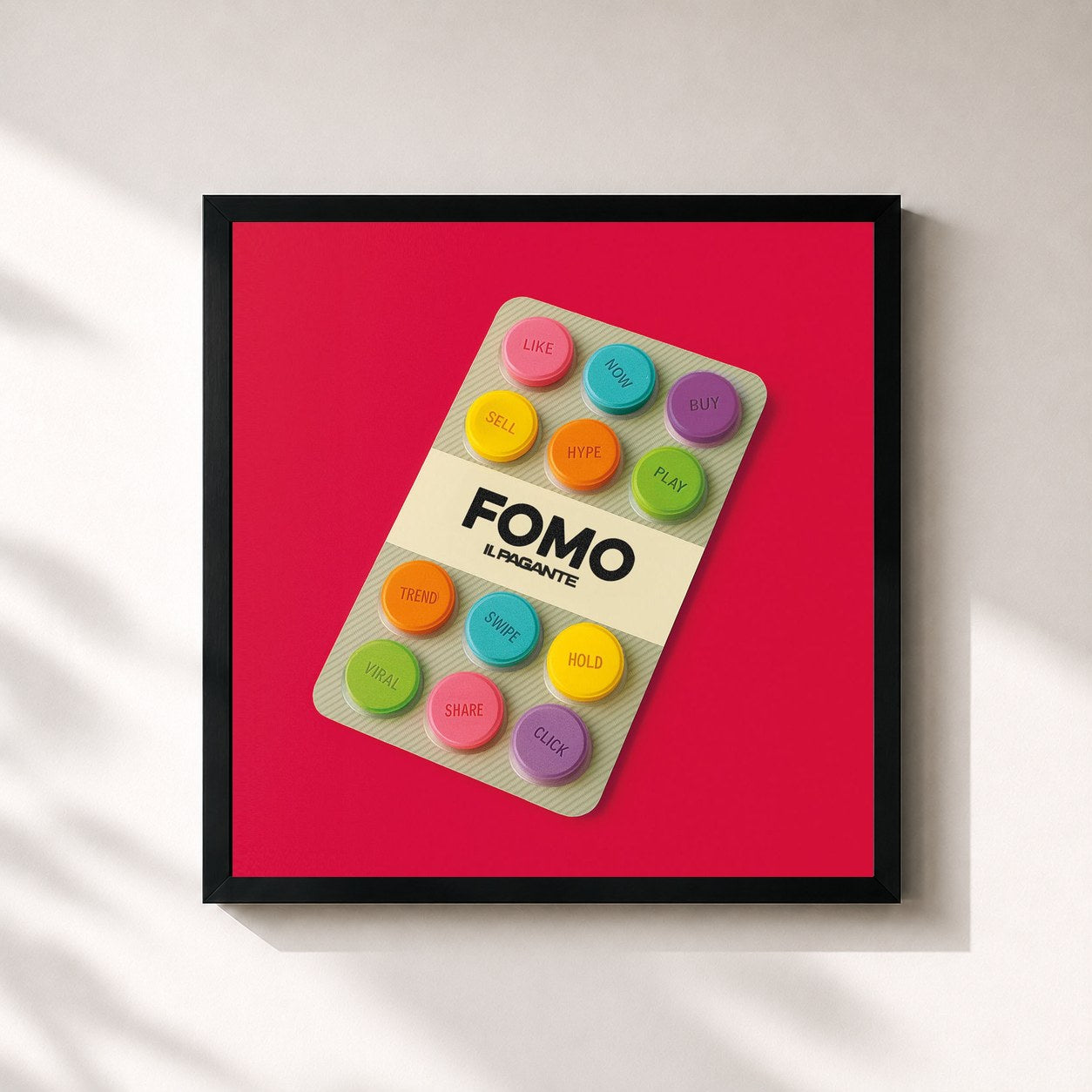 #noir Tableau carré de l'album FOMO de Il Pagante, cadre noir 32x32 cm