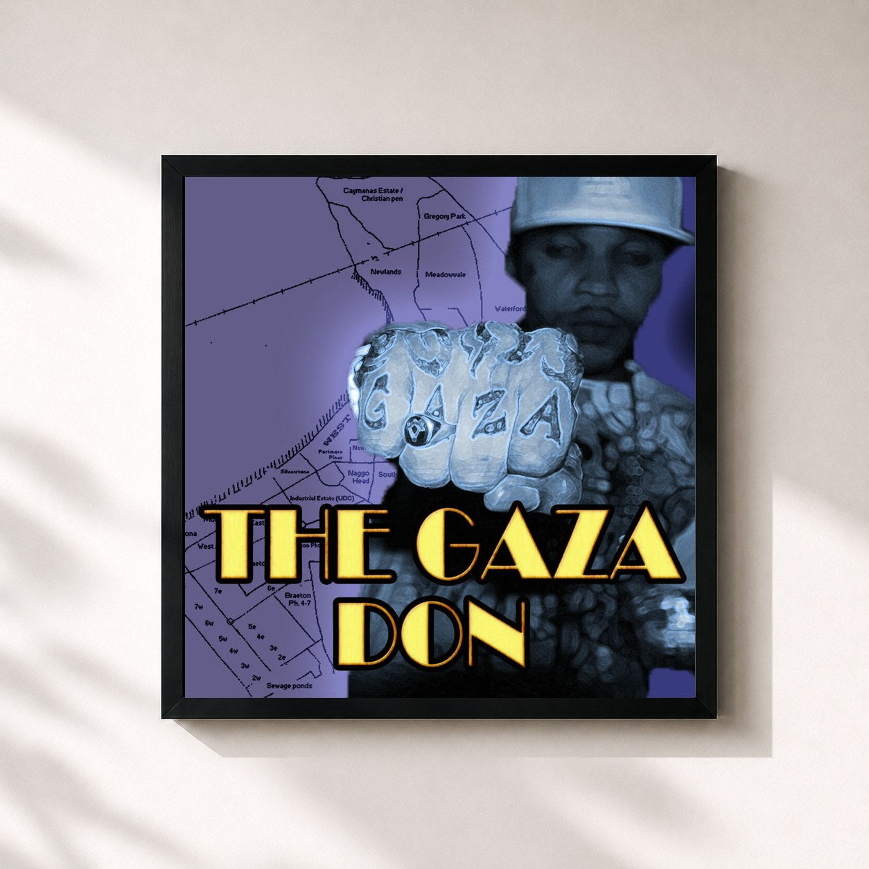 #noir Tableau carré de l'album The Gaza Don de Vybz Kartel, cadre noir 32x32 cm