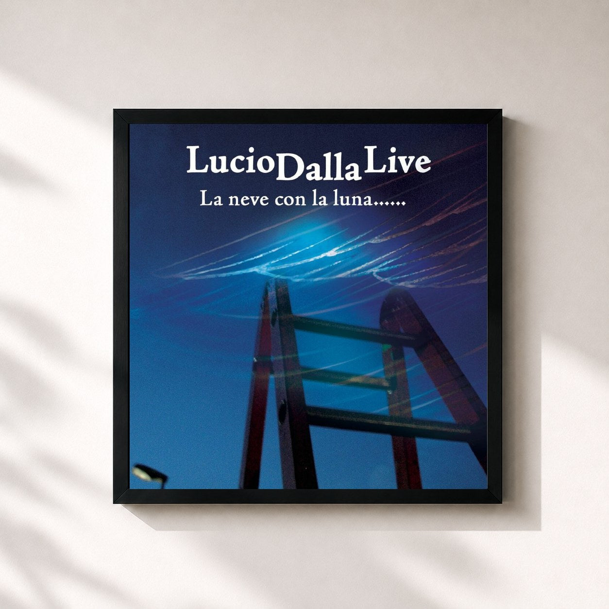 #noir Tableau carré de l'album La Neve Con La Luna...... de Lucio Dalla, cadre noir 32x32 cm