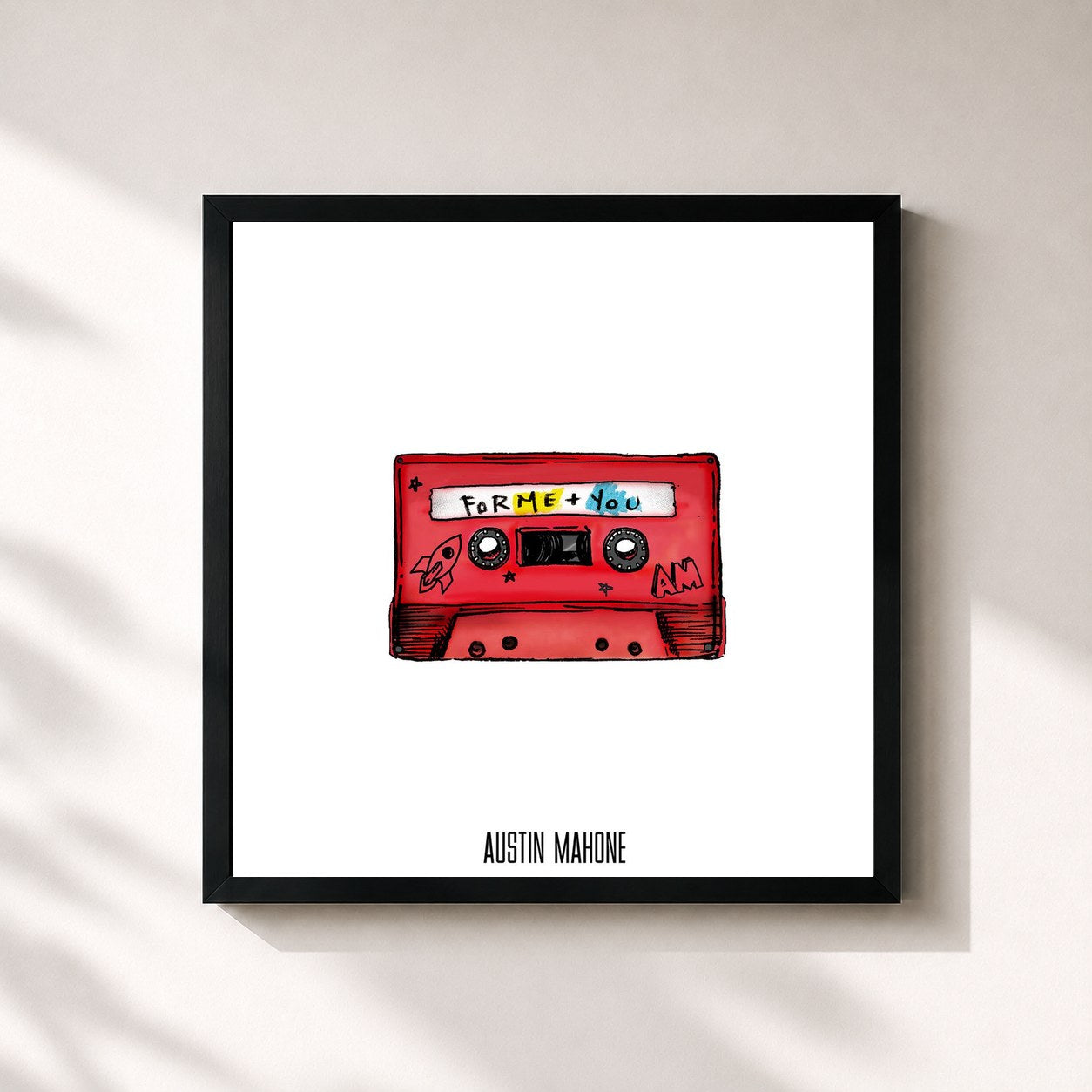 #noir Tableau carré de l'album For Me + You de Austin Mahone, cadre noir 32x32 cm