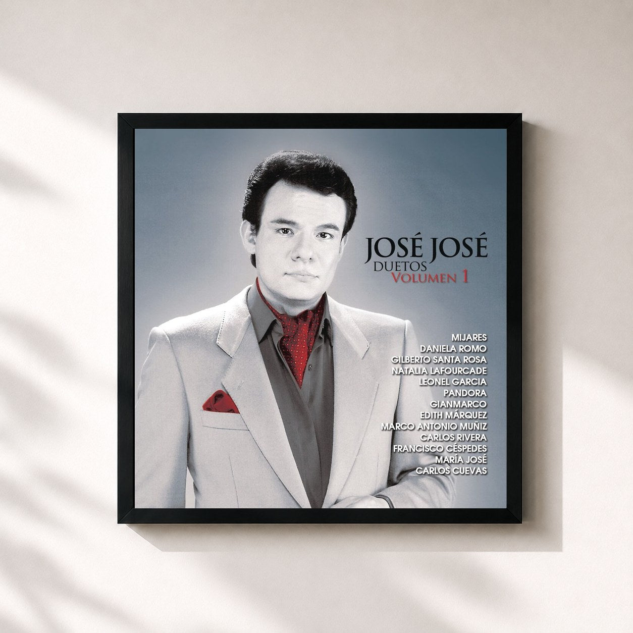 #noir Tableau carré de l'album José José Duetos Volumen 1 de José José, cadre noir 32x32 cm