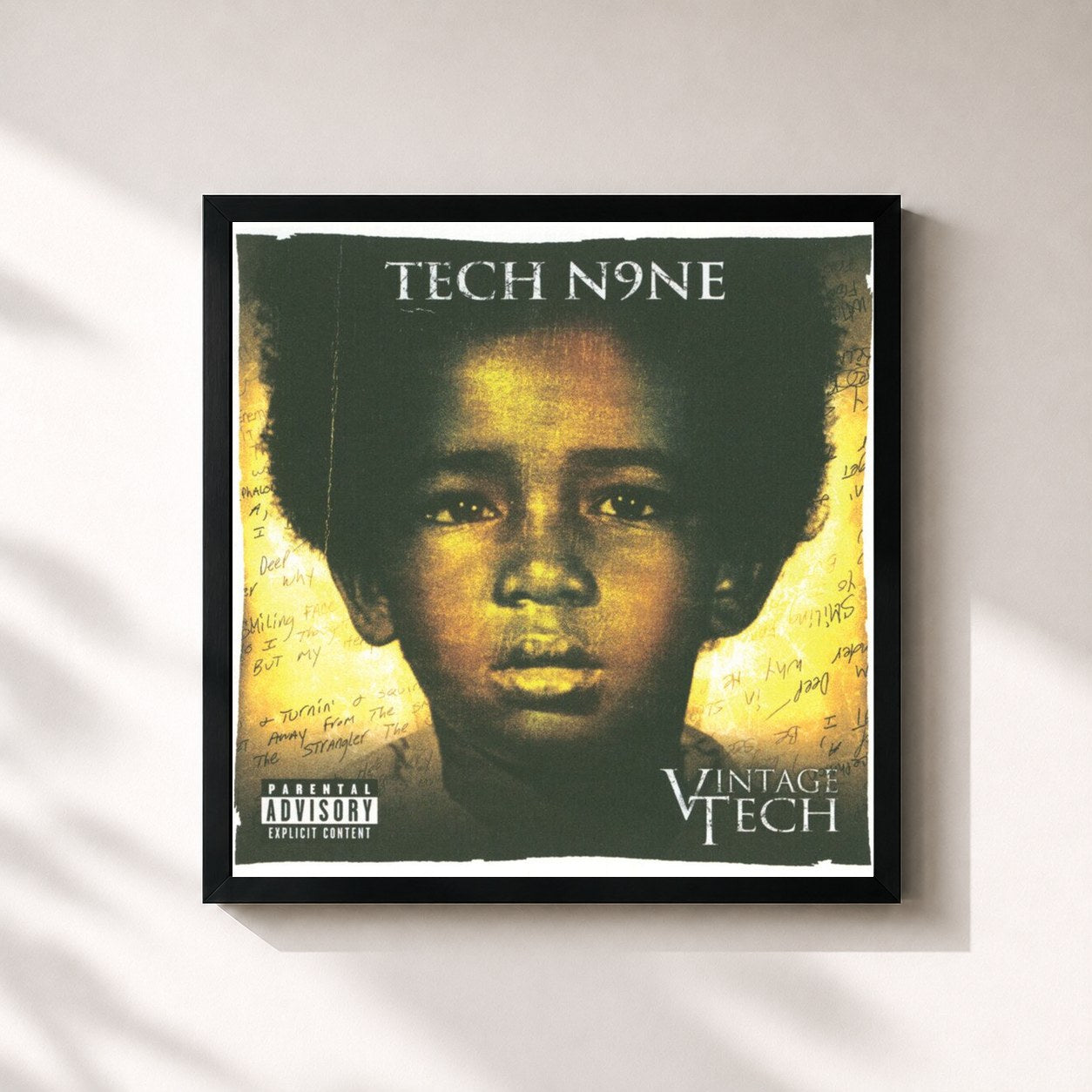 #noir Tableau carré de l'album Vintage Tech de Tech N9ne, cadre noir 32x32 cm