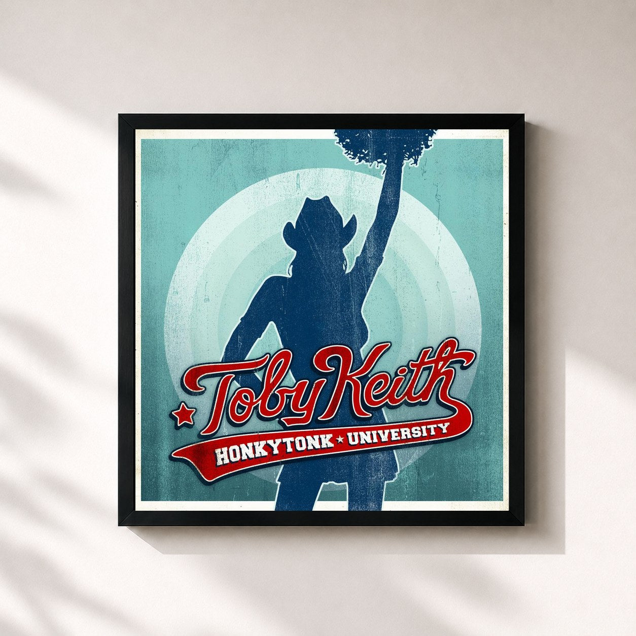 #noir Tableau carré de l'album Honkytonk University de Toby Keith, cadre noir 32x32 cm