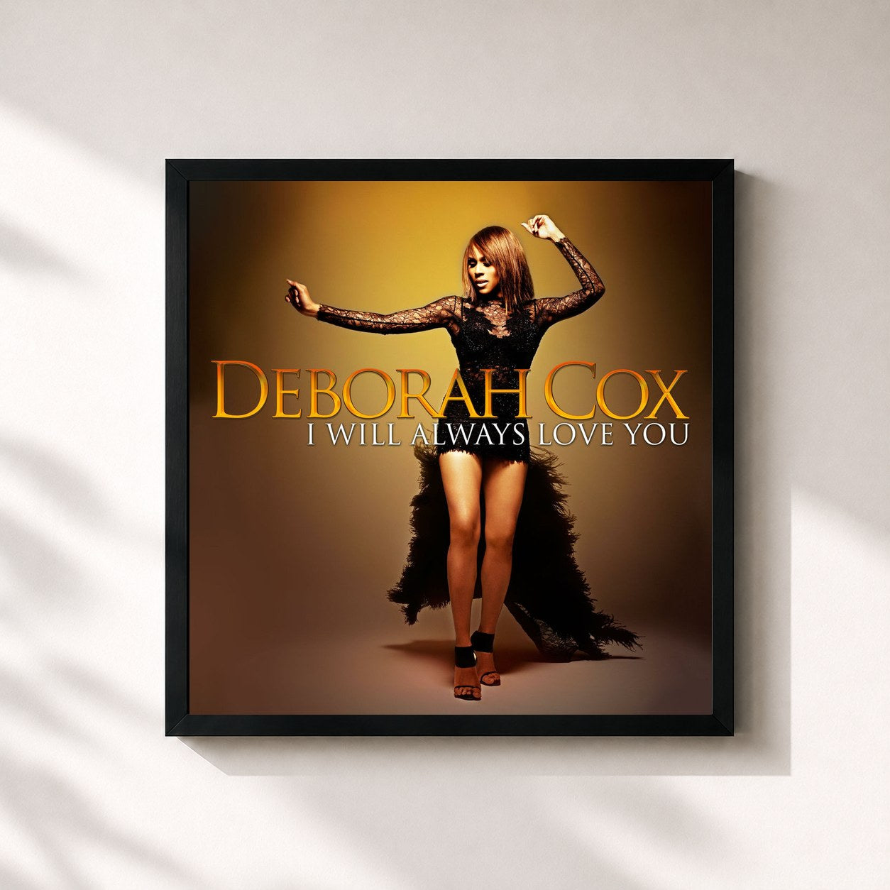 #noir Tableau carré de l'album I WILL ALWAYS LOVE YOU de Deborah Cox, cadre noir 32x32 cm