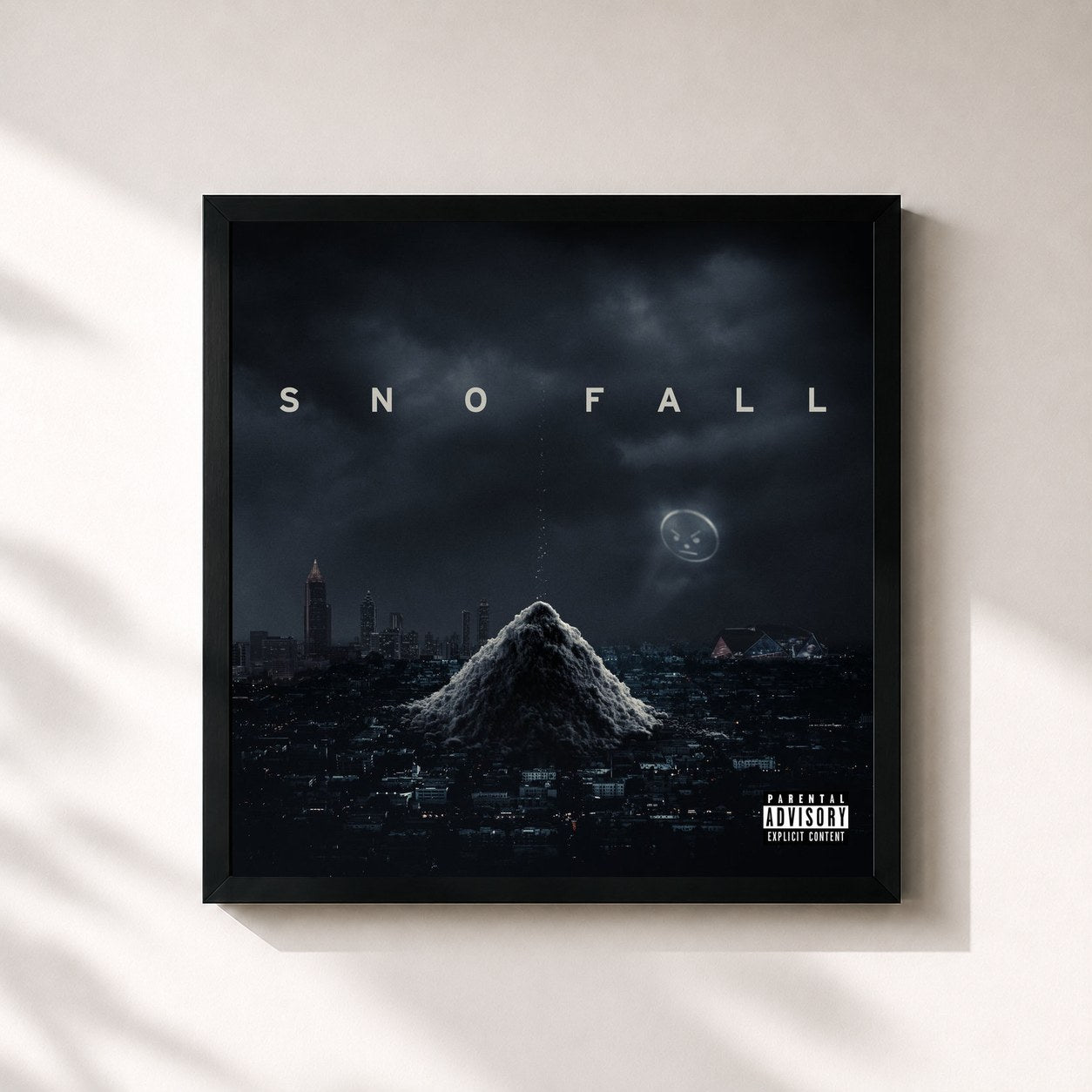 #noir Tableau carré de l'album SNOFALL de Jeezy, cadre noir 32x32 cm