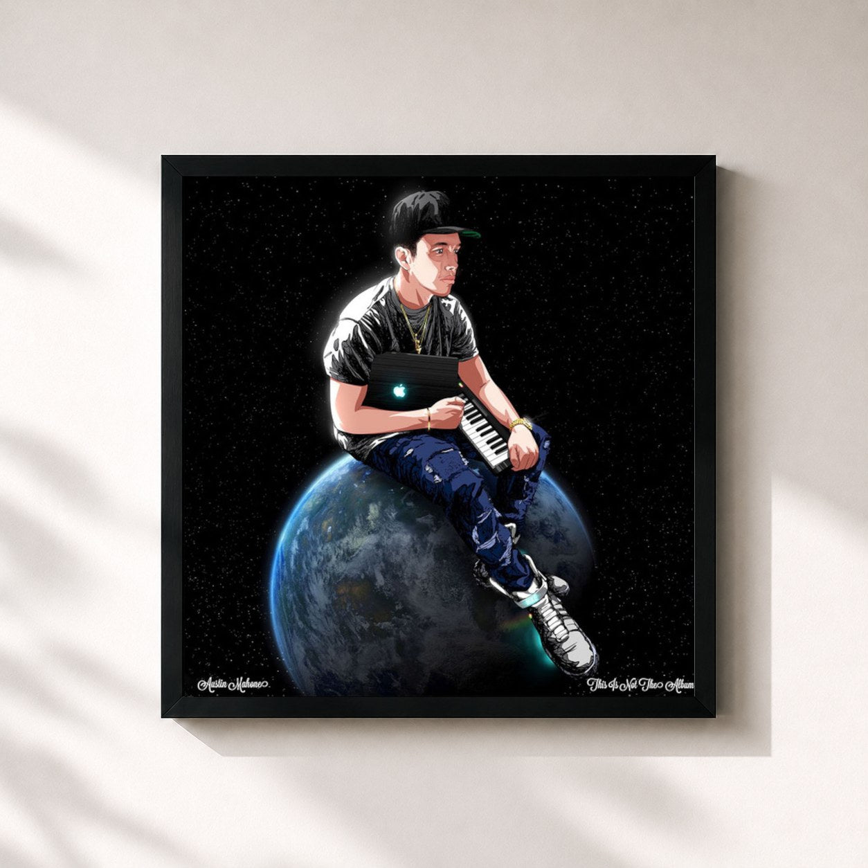 #noir Tableau carré de l'album This Is Not The Album de Austin Mahone, cadre noir 32x32 cm