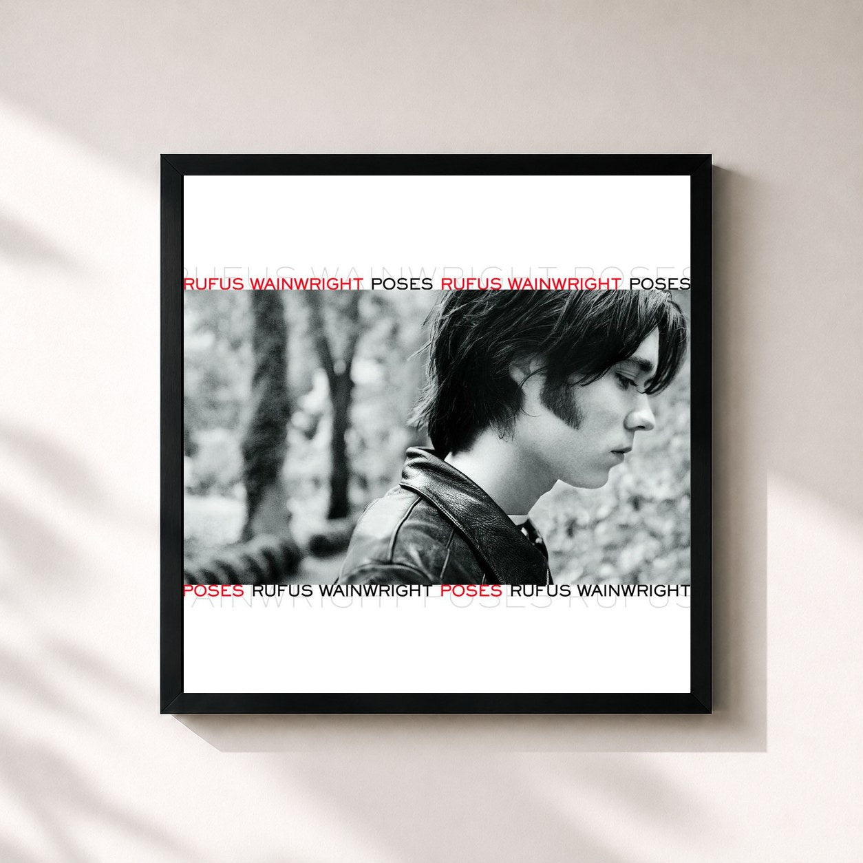 #noir Tableau carré de l'album Poses de Rufus Wainwright, cadre noir 32x32 cm