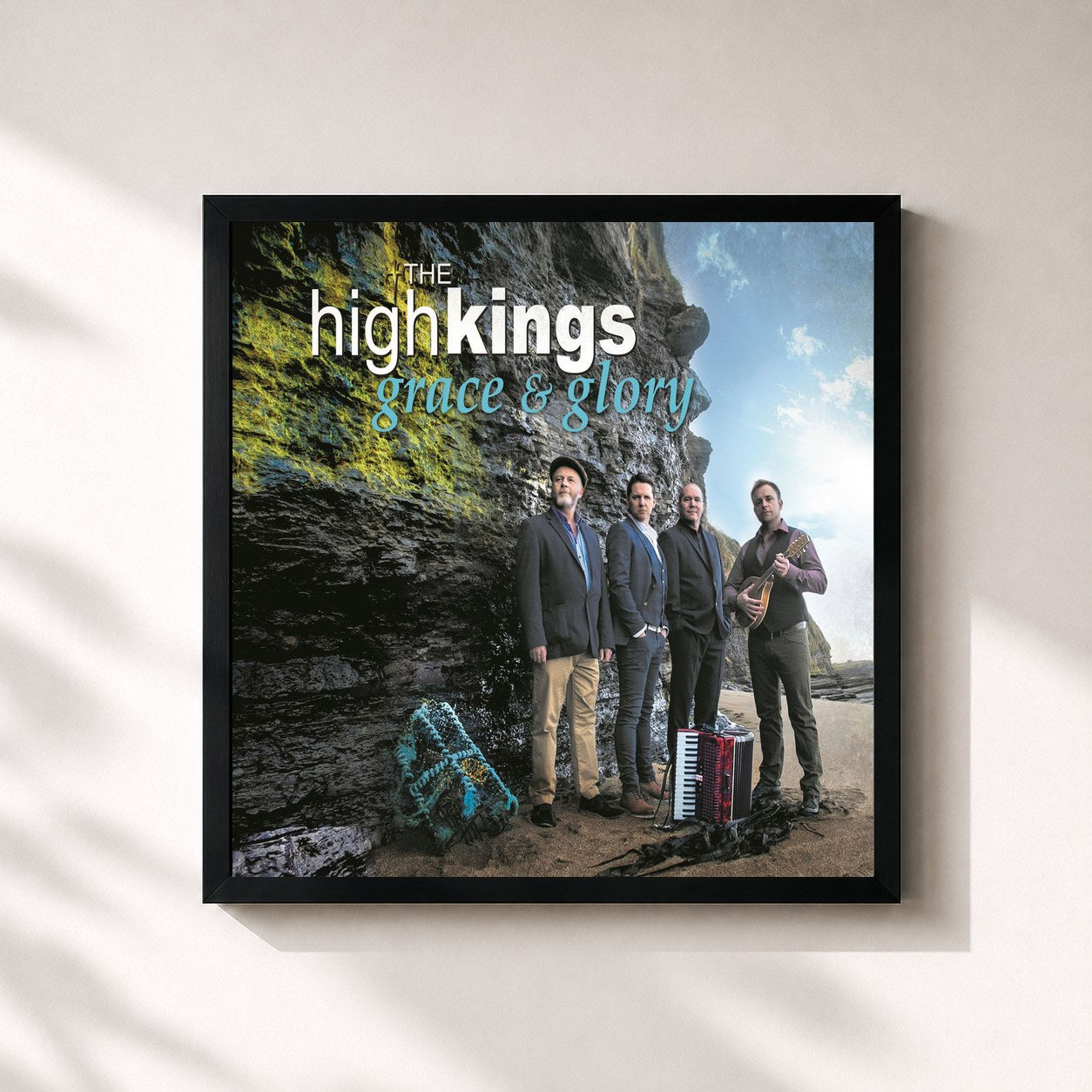 #noir Tableau carré de l'album Grace & Glory de The High Kings, cadre noir 32x32 cm