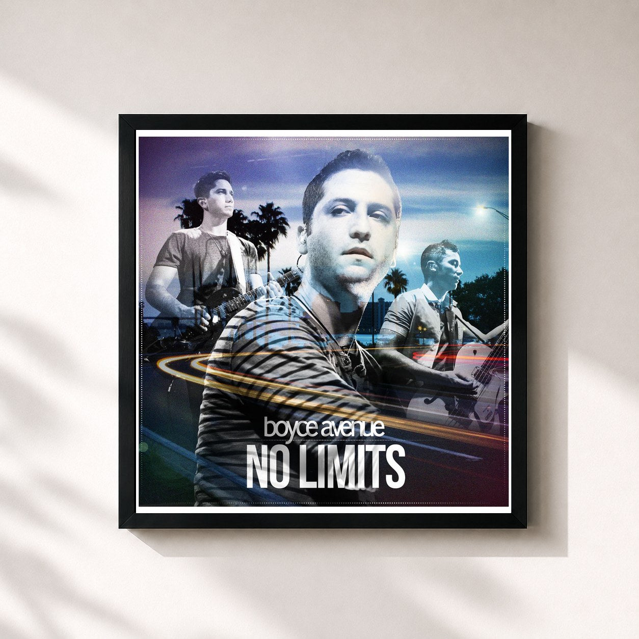 #noir Tableau carré de l'album No Limits de Boyce Avenue, cadre noir 32x32 cm