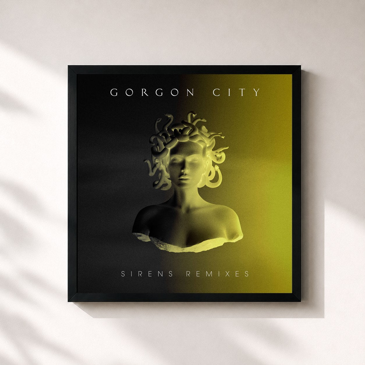 #noir Tableau carré de l'album Sirens (Remixes) de Gorgon City, cadre noir 32x32 cm