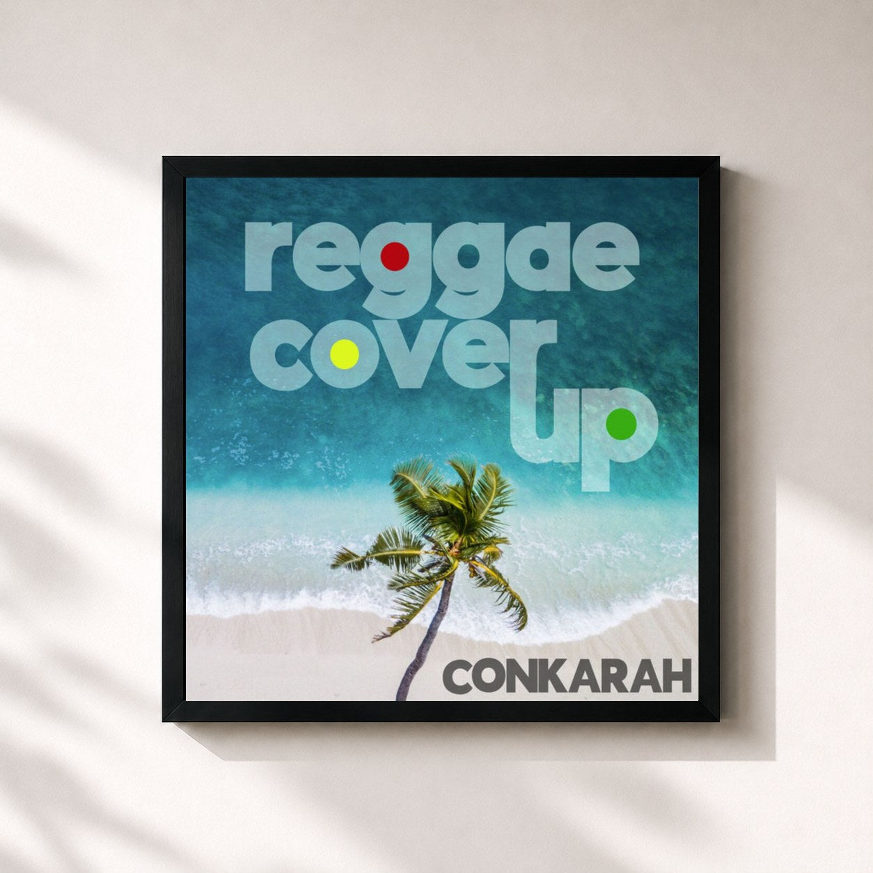 #noir Tableau carré de l'album Reggae Cover Up de Conkarah, cadre noir 32x32 cm