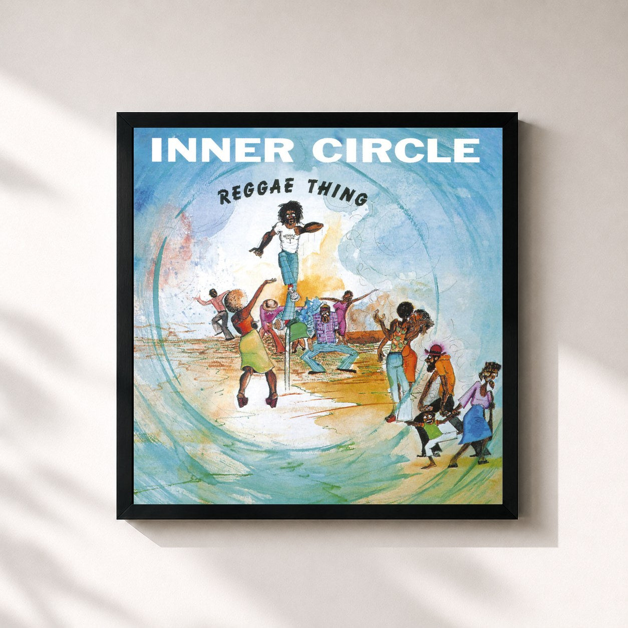 #noir Tableau carré de l'album Reggae Thing de Inner Circle, cadre noir 32x32 cm