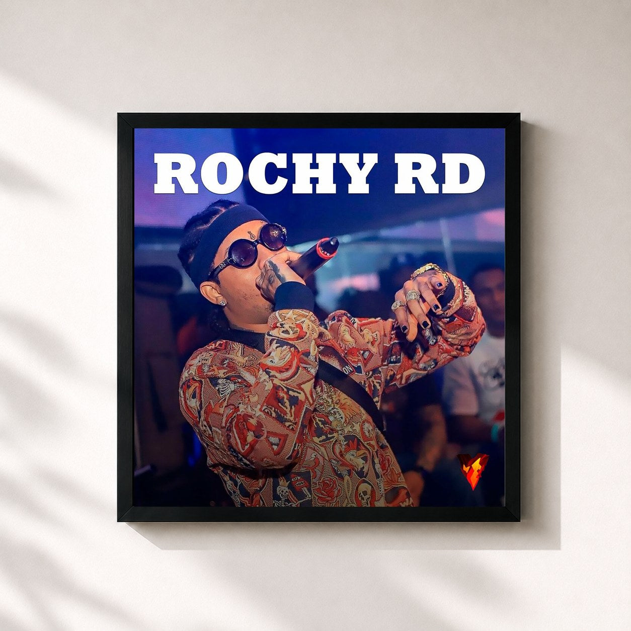 #noir Tableau carré de l'album Rochy Rd de Rochy RD, cadre noir 32x32 cm