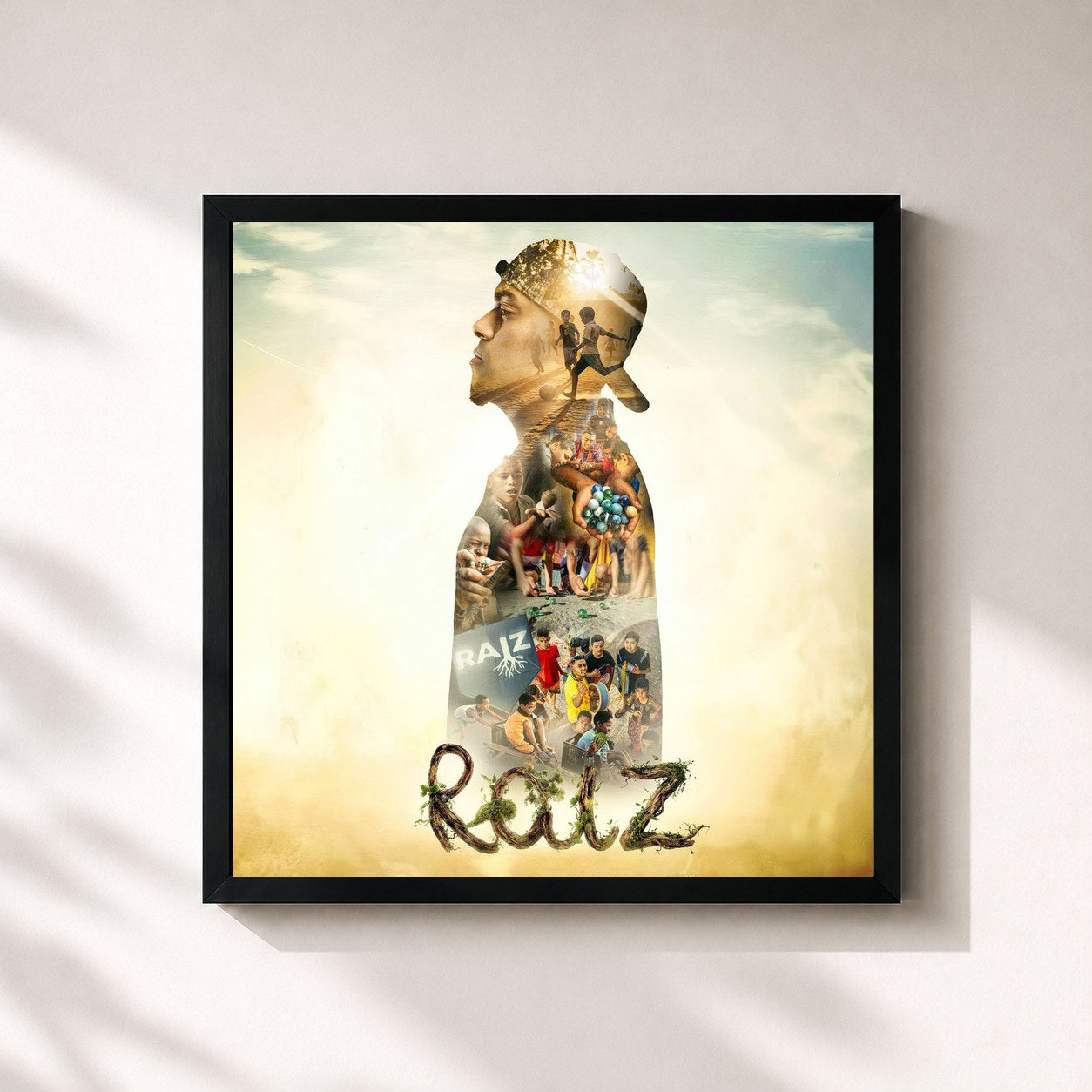 #noir Tableau carré de l'album Raiz de Mc Lipi, cadre noir 32x32 cm