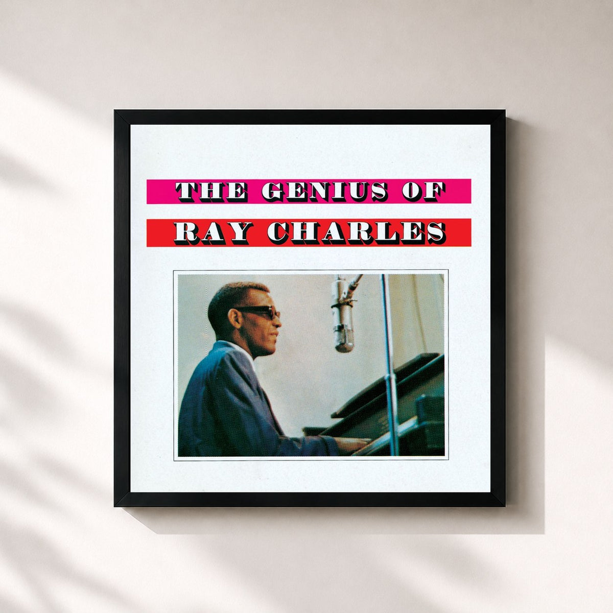 #noir Tableau carré de l'album The Genius Of Ray Charles de Ray Charles, cadre noir 32x32 cm