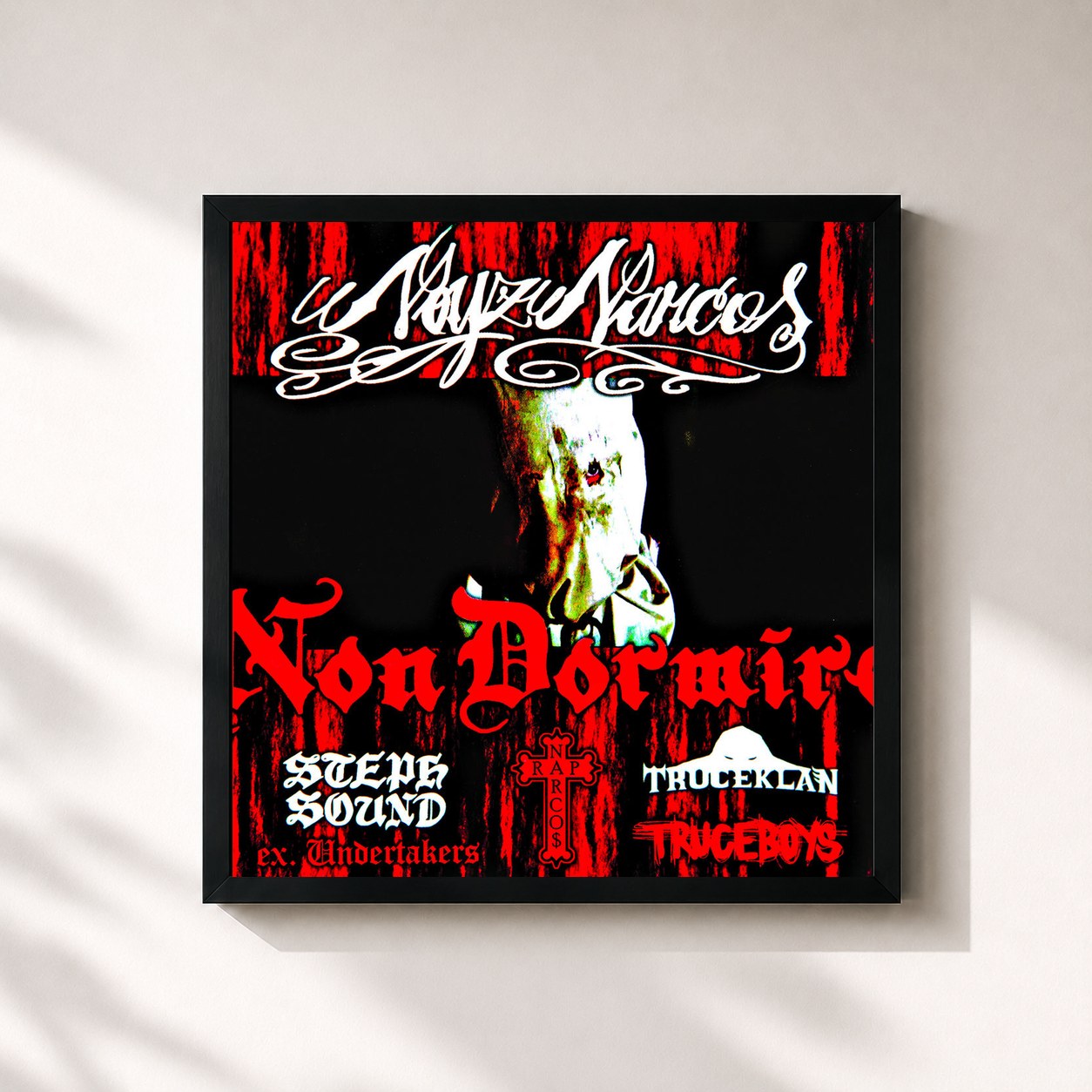#noir Tableau carré de l'album Non Dormire de Noyz Narcos, cadre noir 32x32 cm