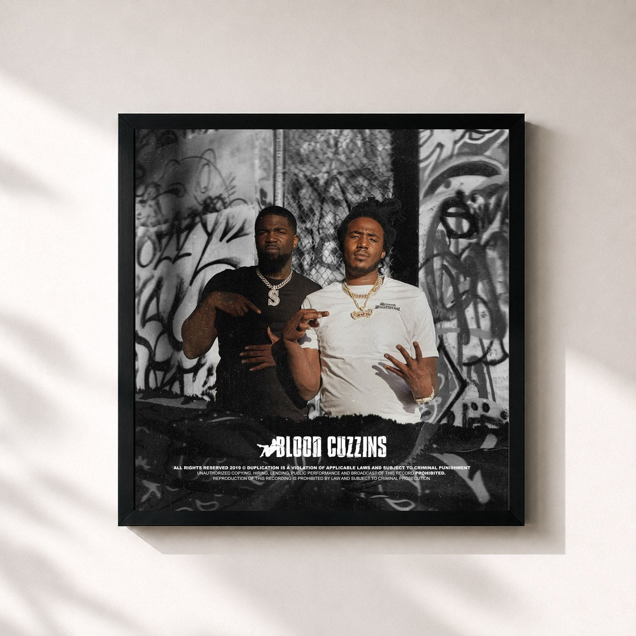 #noir Tableau carré de l'album Blood Cuzzins de Mozzy, cadre noir 32x32 cm