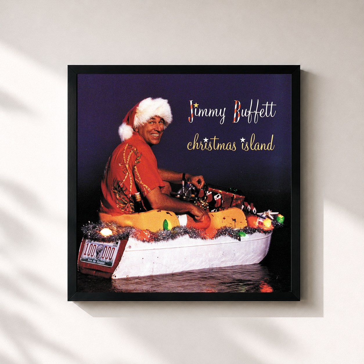 #noir Tableau carré de l'album Christmas Island de Jimmy Buffett, cadre noir 32x32 cm