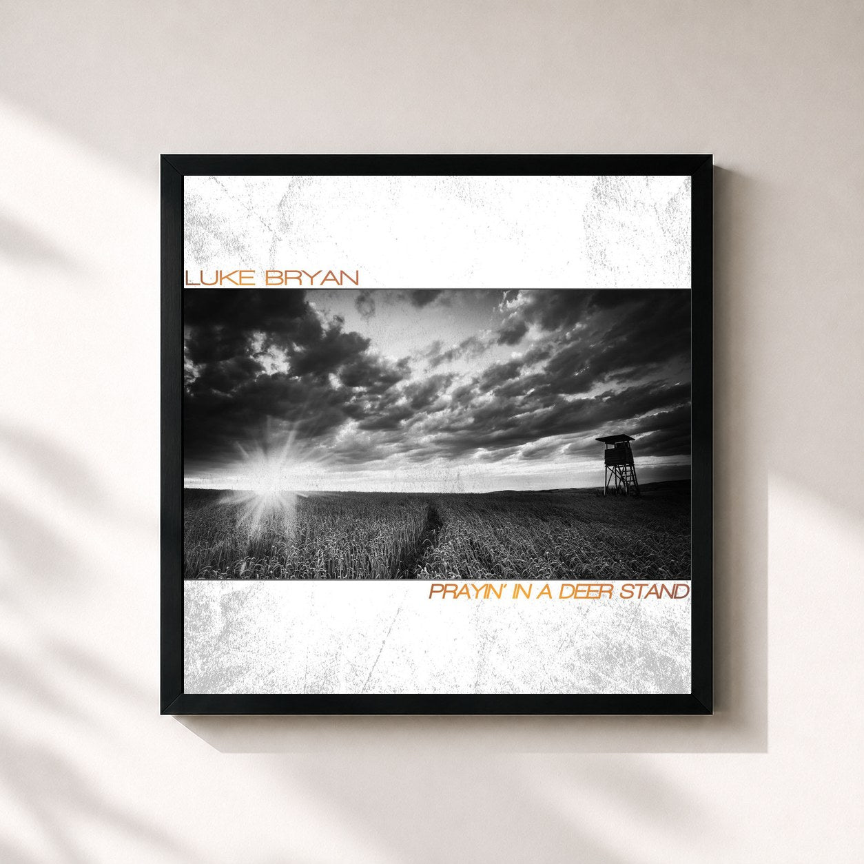 #noir Tableau carré de l'album Prayin' In A Deer Stand de Luke Bryan, cadre noir 32x32 cm