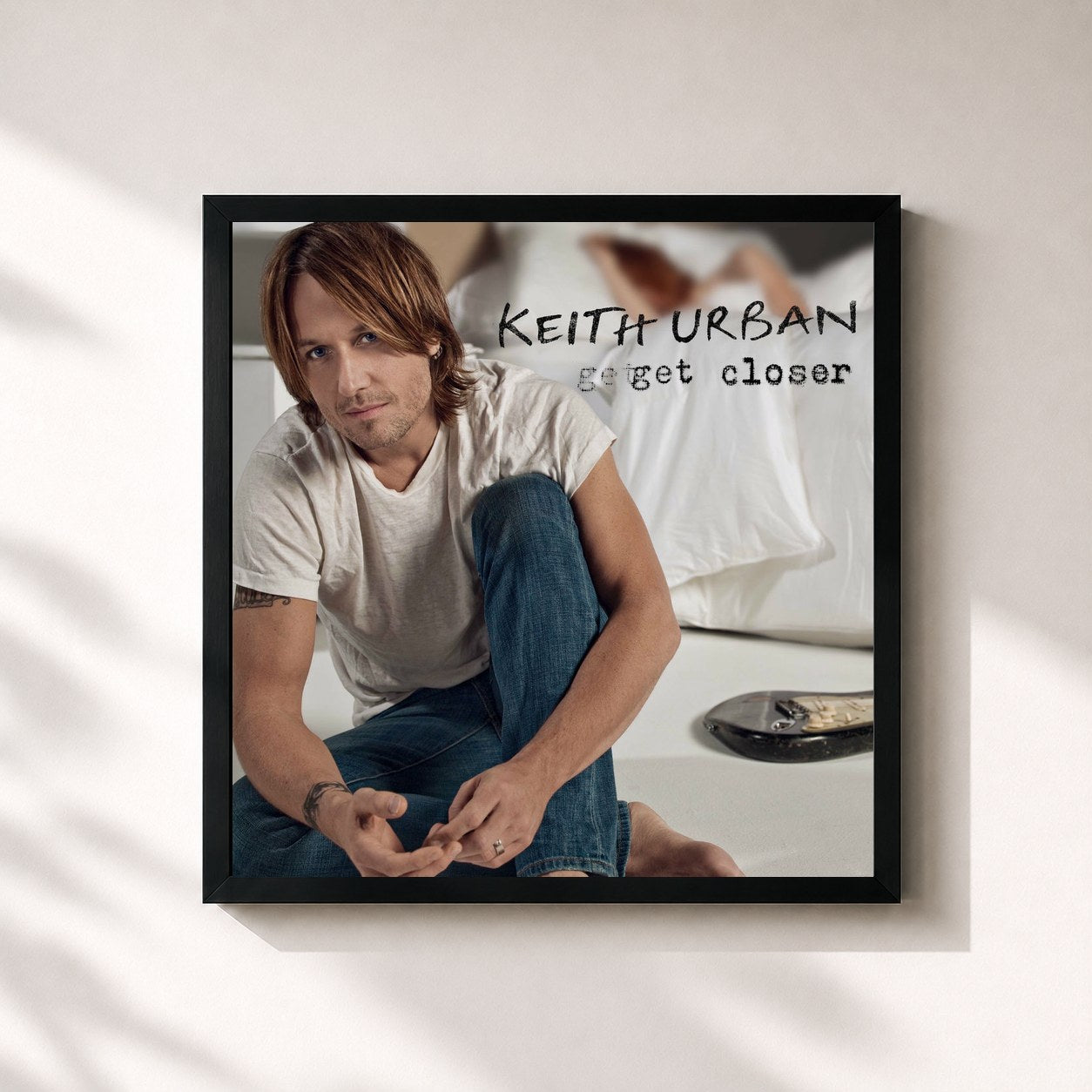 #noir Tableau carré de l'album Get Closer de Keith Urban, cadre noir 32x32 cm