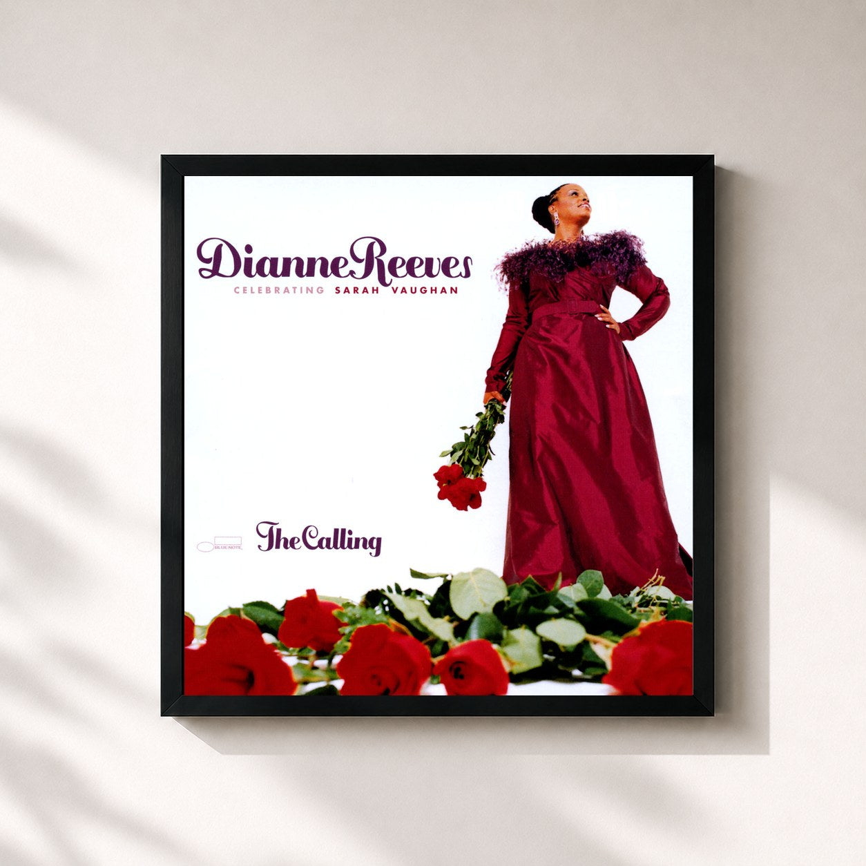 #noir Tableau carré de l'album The Calling de Dianne Reeves, cadre noir 32x32 cm