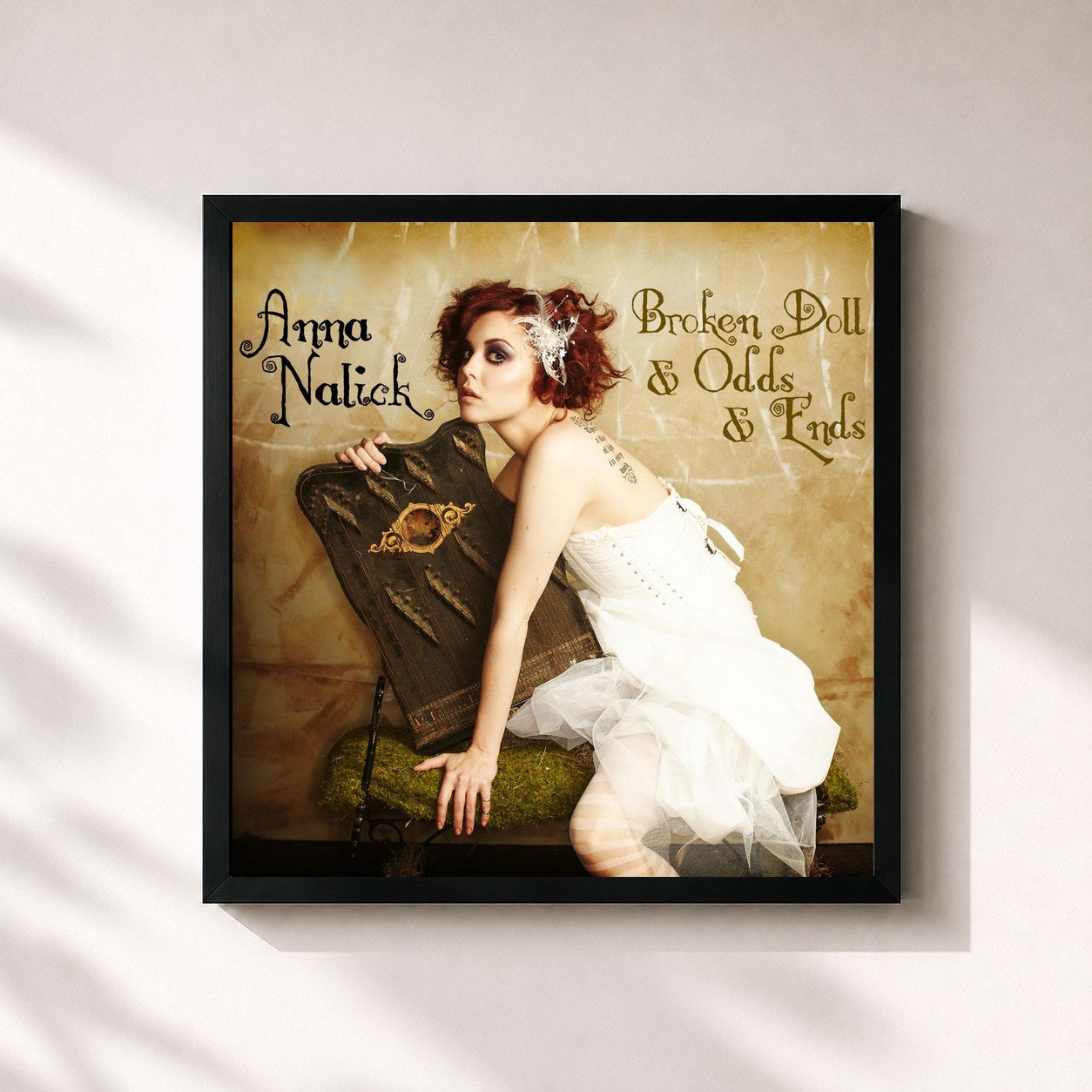 #noir Tableau carré de l'album Broken Doll & Odds & Ends de Anna Nalick, cadre noir 32x32 cm