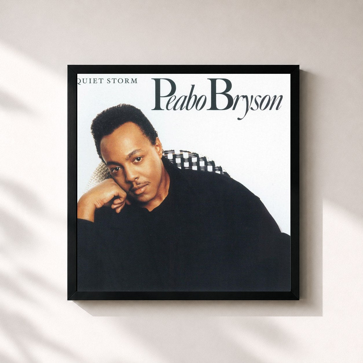 #noir Tableau carré de l'album Quiet Storm de Peabo Bryson, cadre noir 32x32 cm